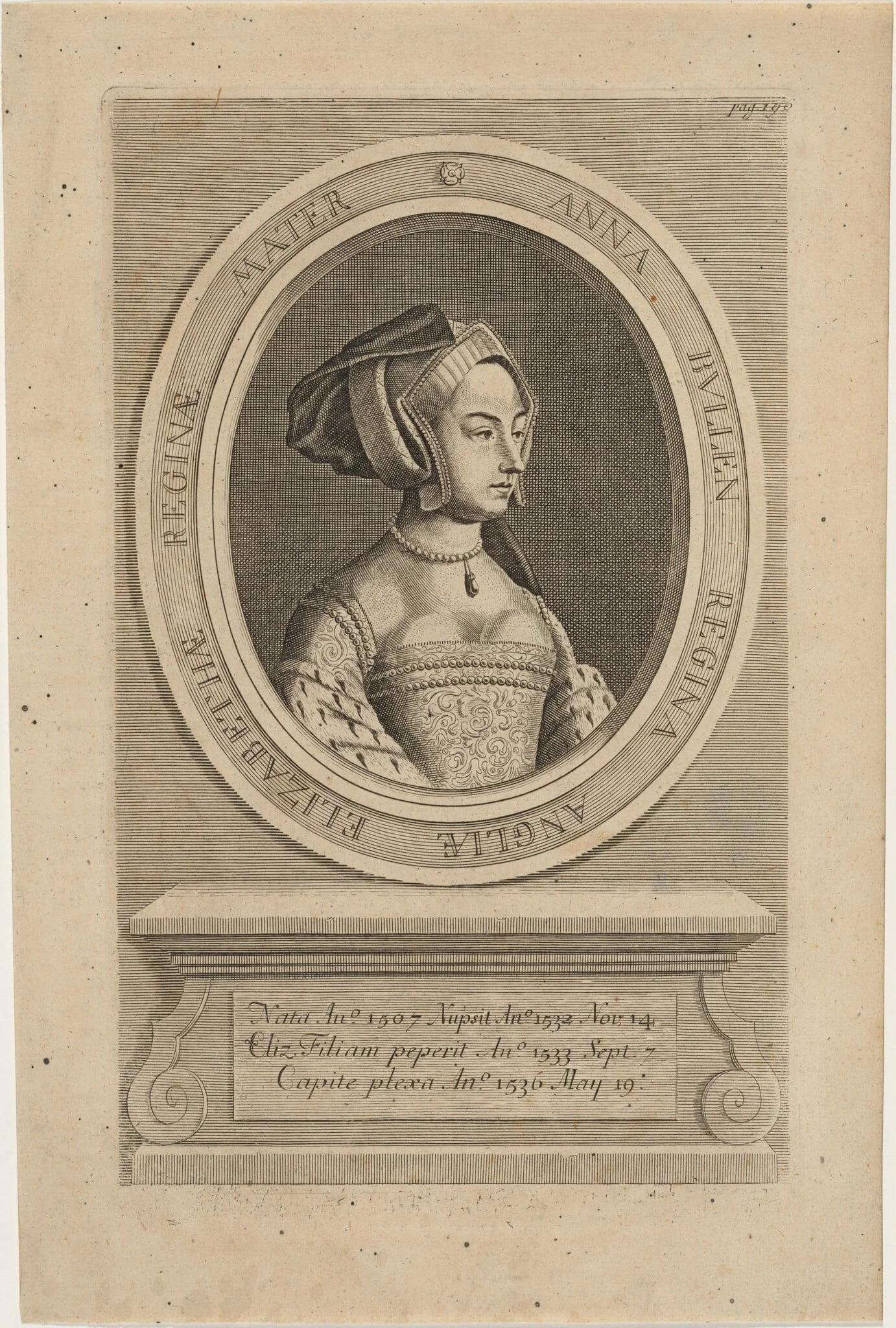 Anne Boleyn, by Robert White, ink, 1681