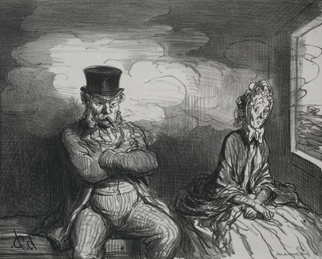 On the Train:  A Pleasant Companion, by Honoré Daumier, 1862