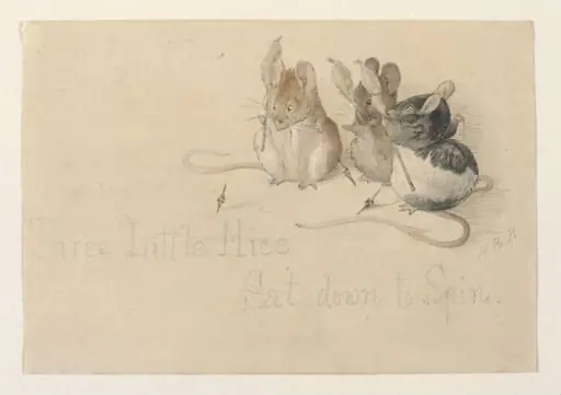 Title page design for 'Three little mice sat down to spin'