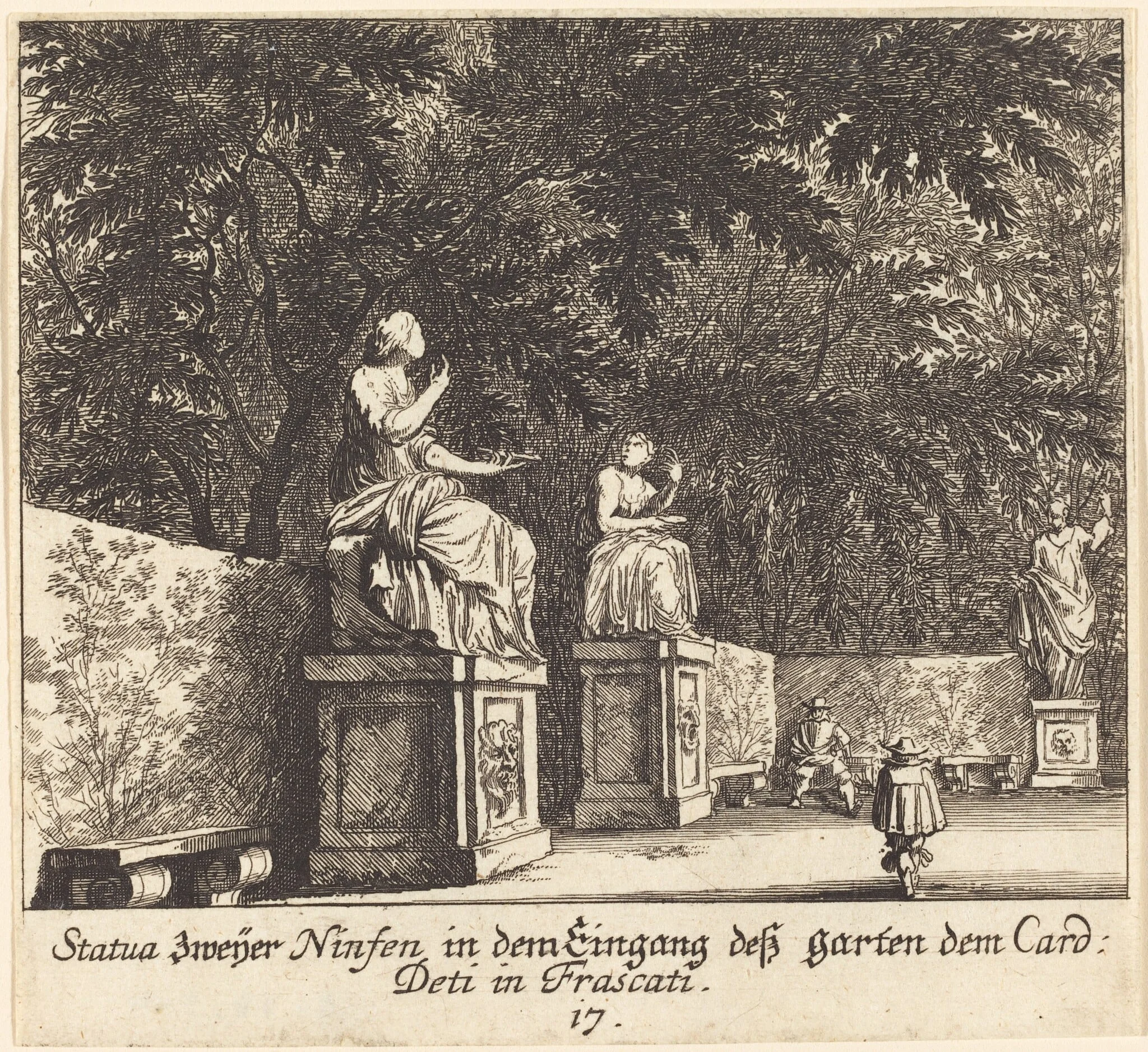 Gardens, Cardinal Deti, Frascati, by Melchior Küsel, ink, 1681