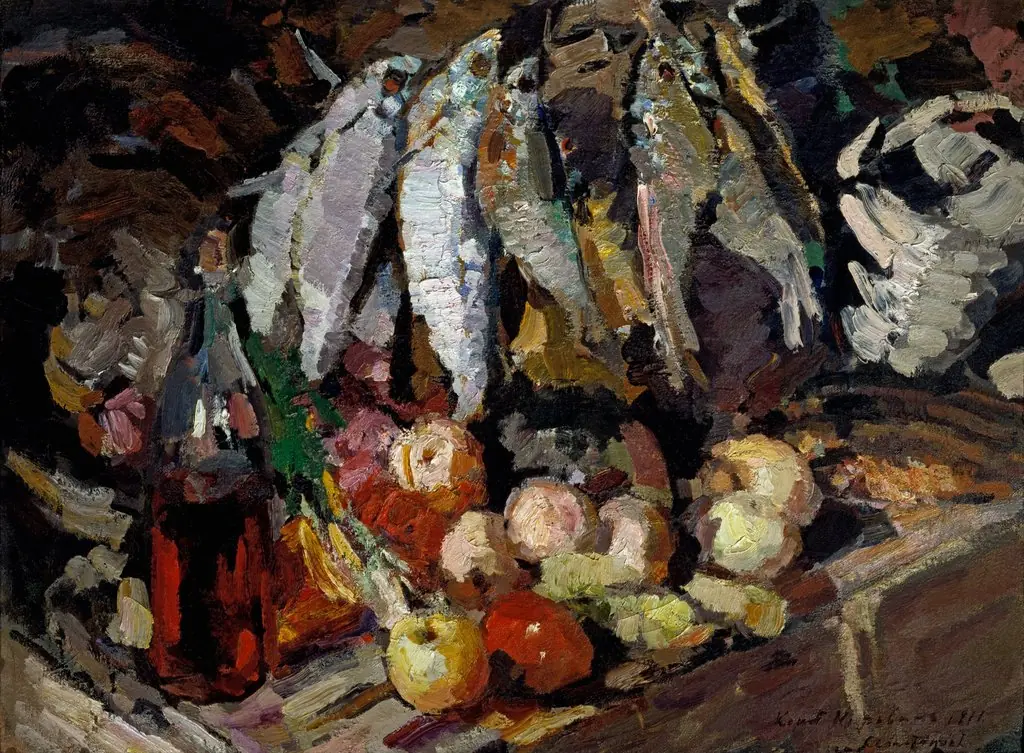 Fishes, wine, fruit