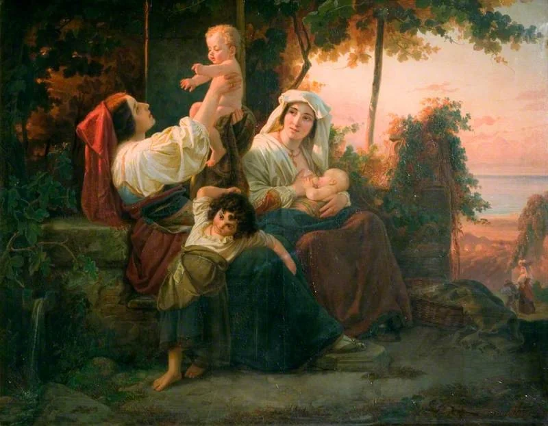 Italian Women in a Vineyard near Rome, by Julius Schrader, oil, 1848