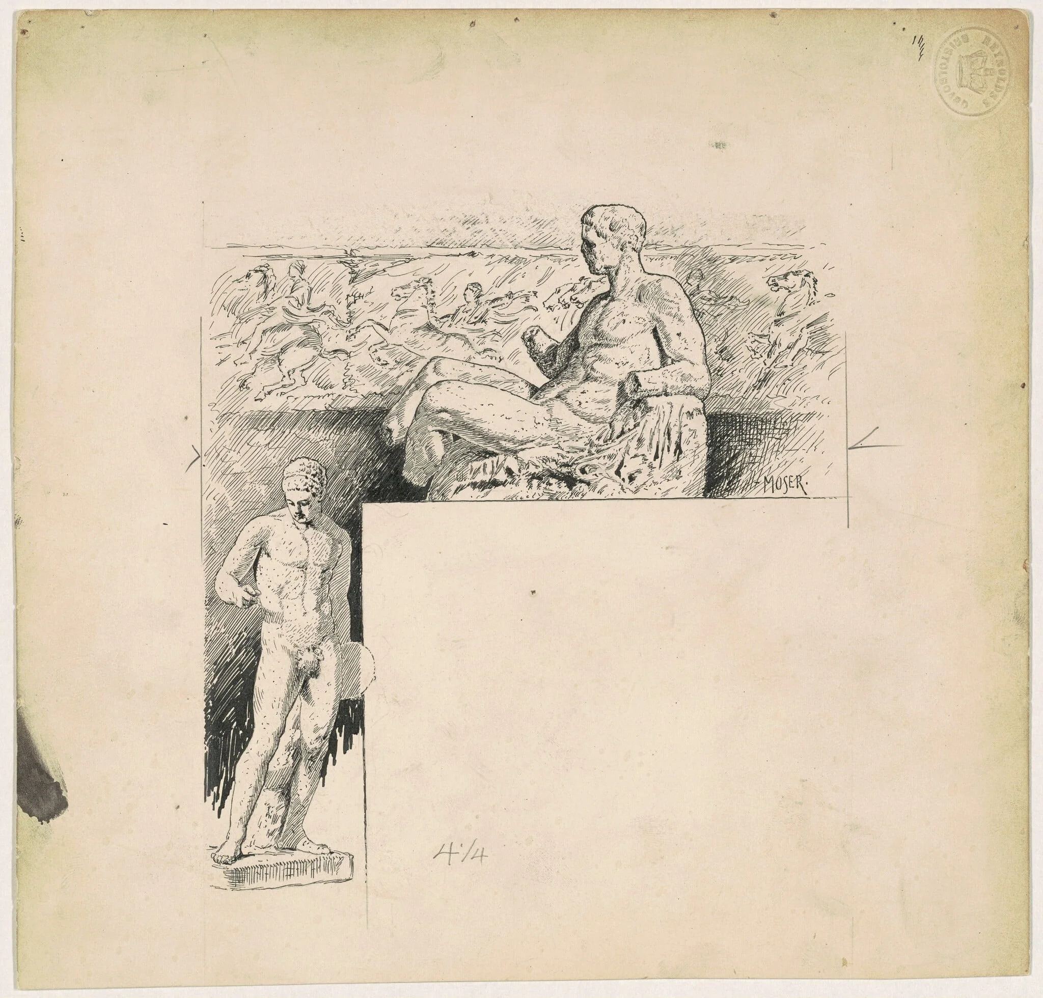 Casts from Antique Sculpture: The Parthenon, by James Henry Moser, ink, 1890