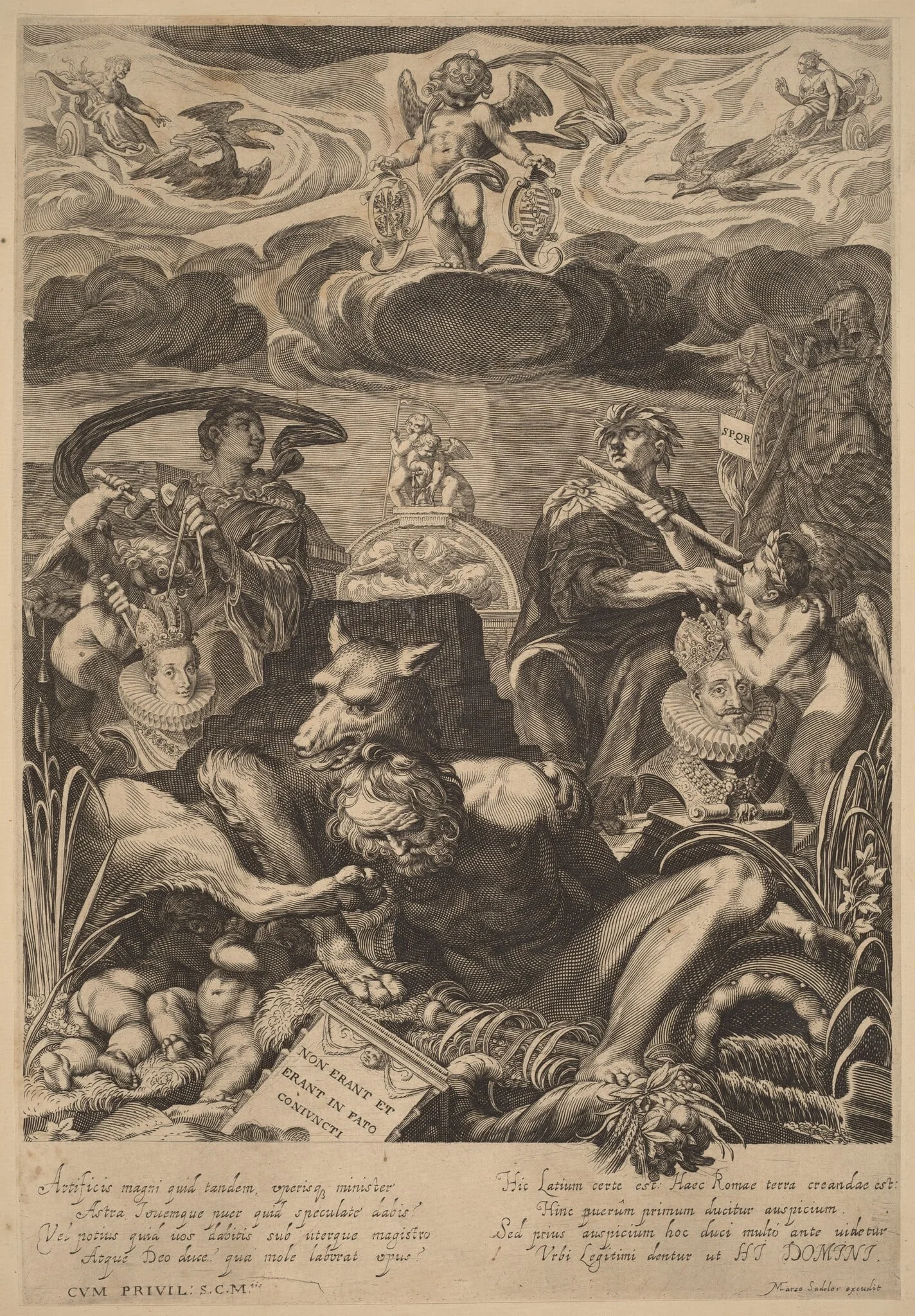 Allegory of the Marriage of Emperor Ferdinand II and Eleanor Gonzaga, by Aegidius Sadeler II, ink, 1600