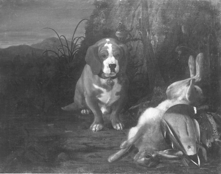 Dachshund mit totem Hasen und Wildente, by Johann Jacob Marchand, unspecified, 1700