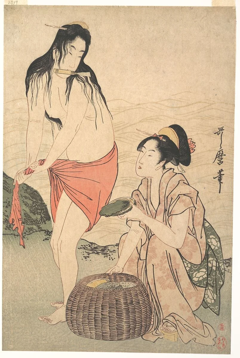 喜多川歌麿画 鮑取り|Abalone Divers, by Kitagawa Utamaro, ink, 1788