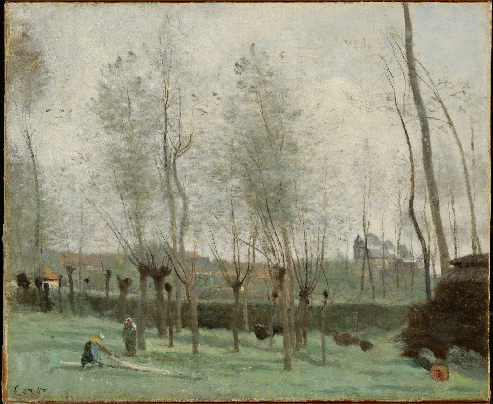 Washerwomen in a Willow Grove, by Jean Baptiste Camille Corot, oil, 1871