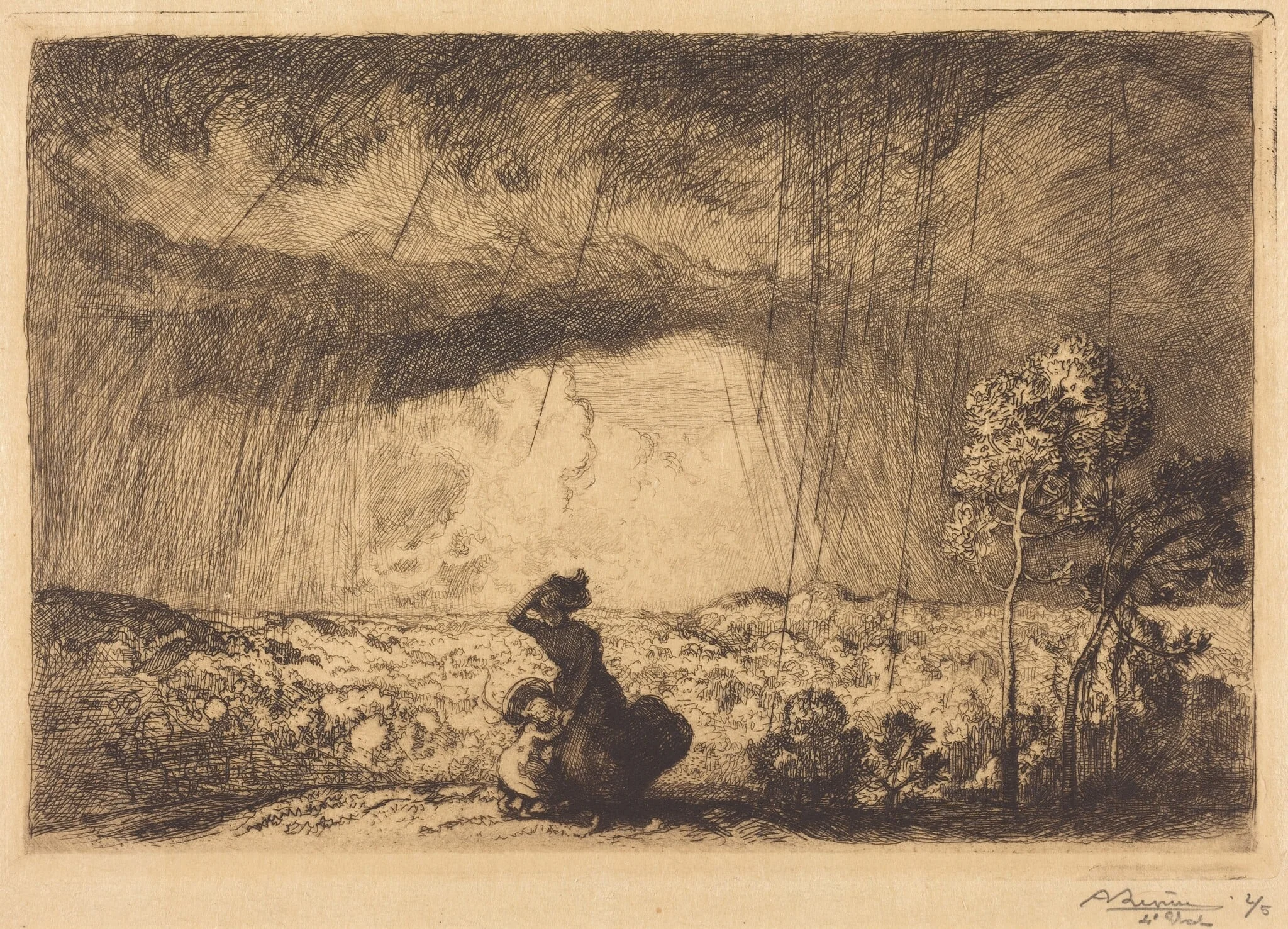 Storm on the Dune, Vendee (L'orage sur la dune, Vendee), by Auguste Lepère, ink, 1884
