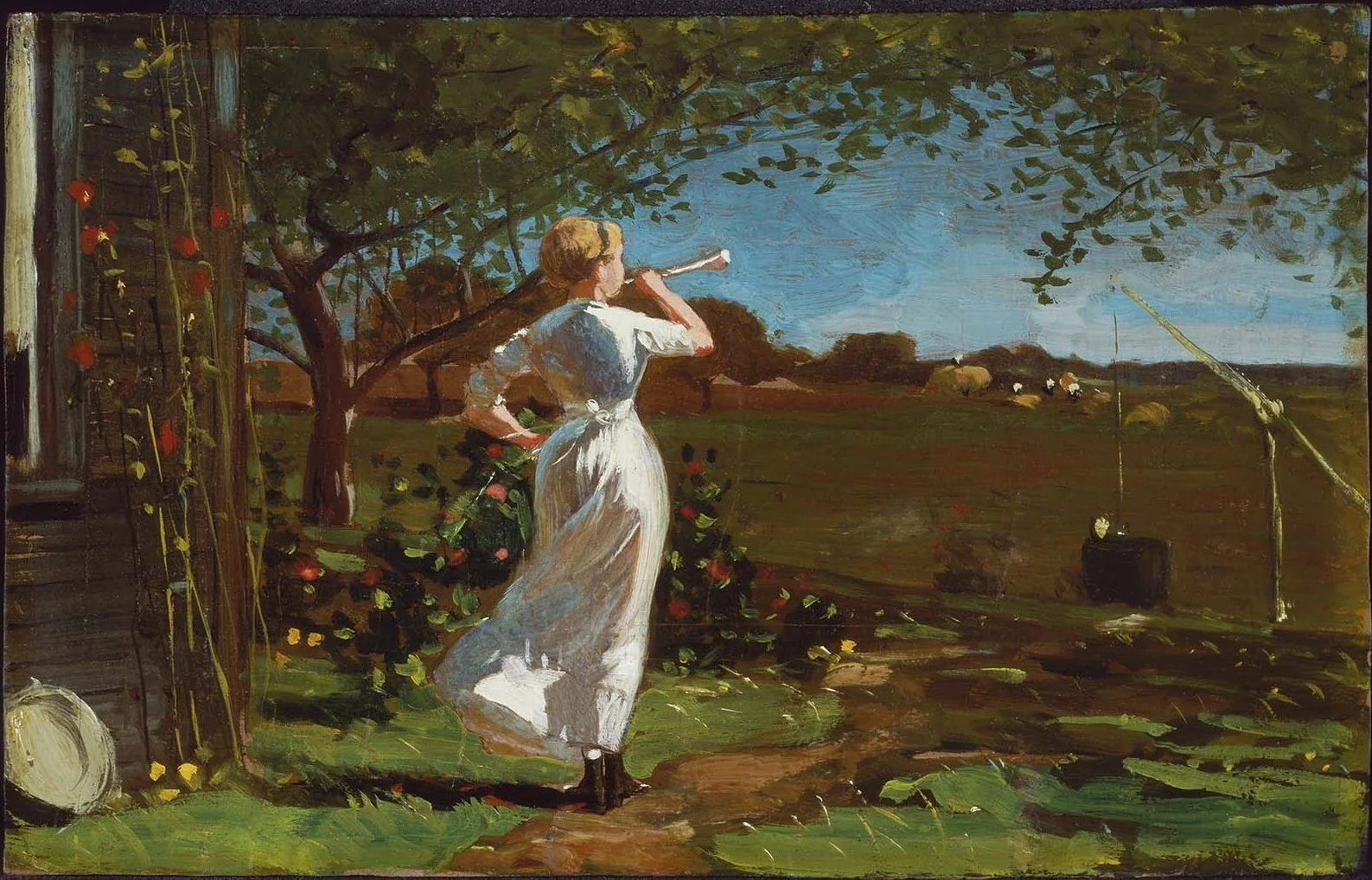 The Dinner Horn, by Winslow Homer, oil, 1870