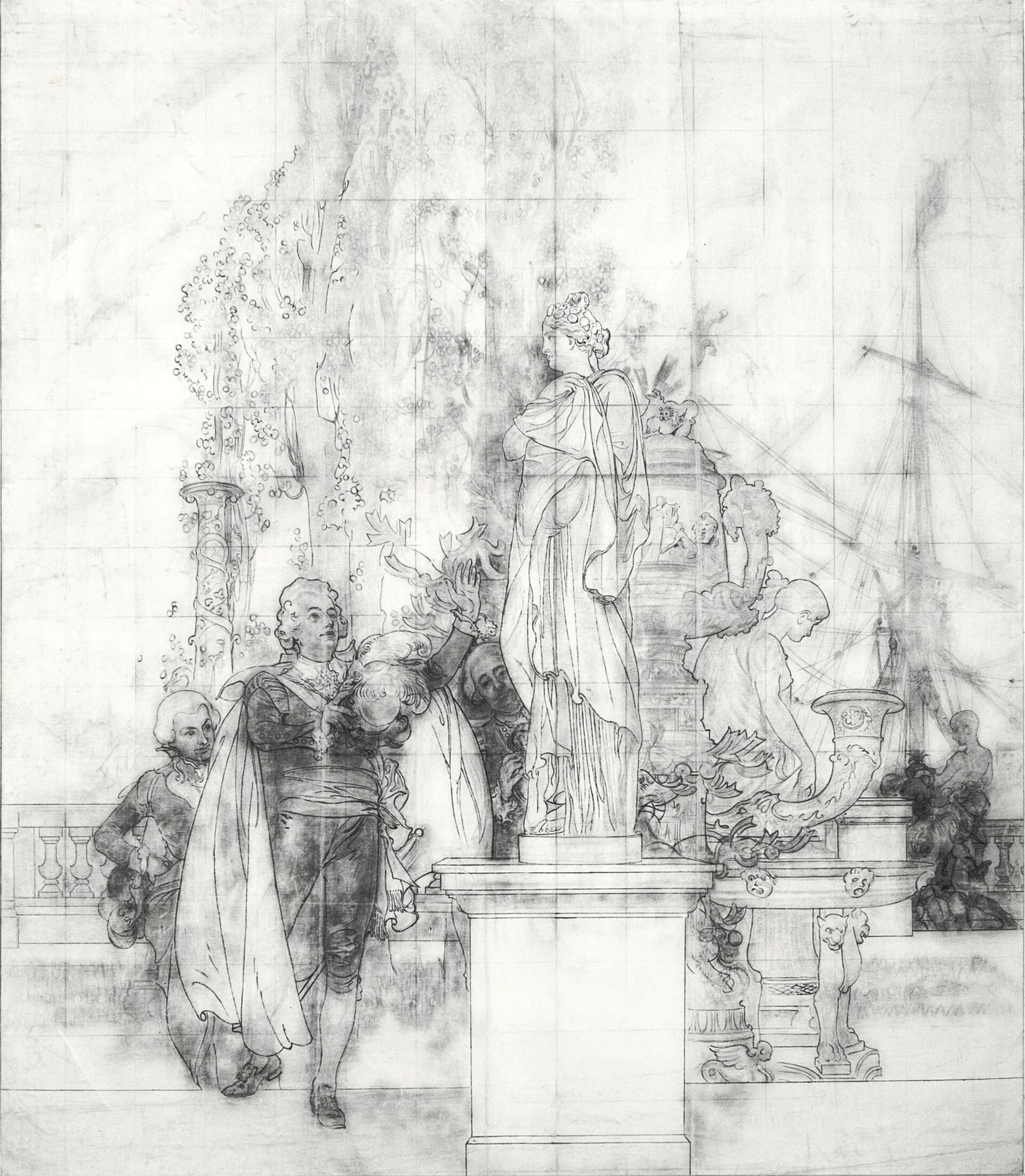 Cartoon for the Lower Hall of the NM. Patron of the Fine Arts and Founder of the Museum King Gustav III of Sweden Receiving Antique Pieces of Art