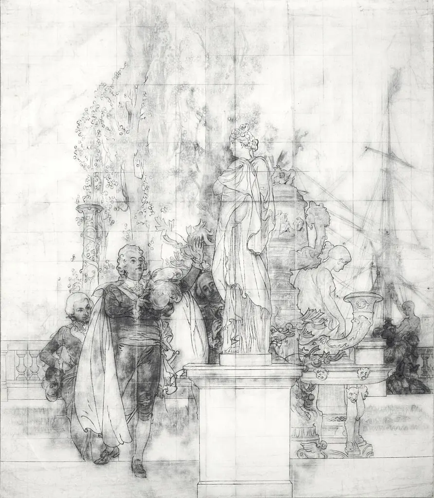 Cartoon for the Lower Hall of the NM. Patron of the Fine Arts and Founder of the Museum King Gustav III of Sweden Receiving Antique Pieces of Art