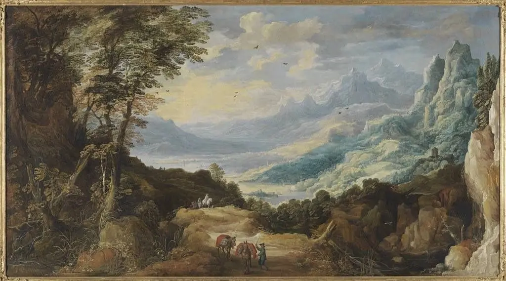 Große Gebirgslandschaft mit Reisenden