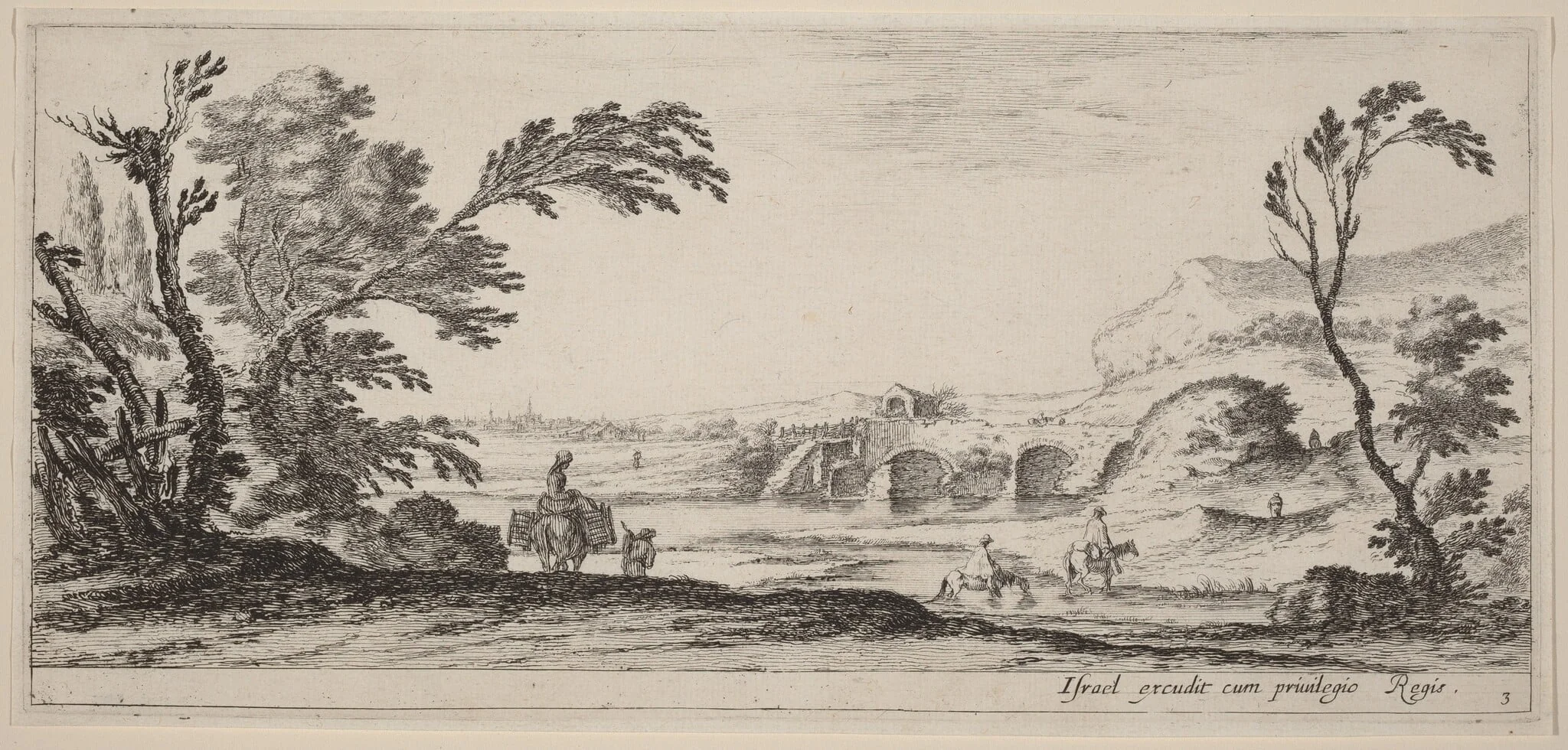 Travelers Fording a Stream, by Stefano Della Bella, ink, 1647