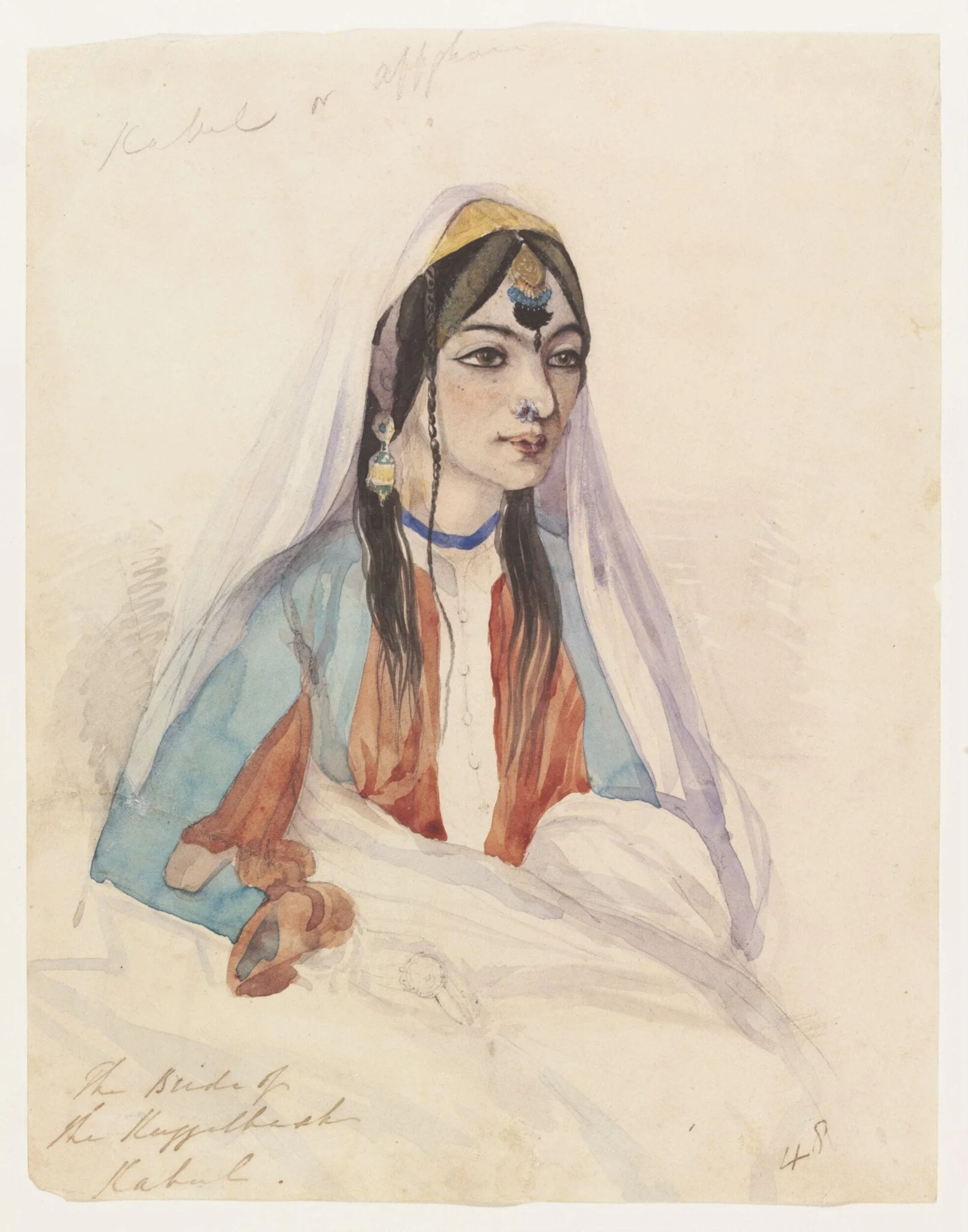 The Bride of the Kuzzelbash Kabul, by Godfrey Thomas Vigne, watercolor, 1836