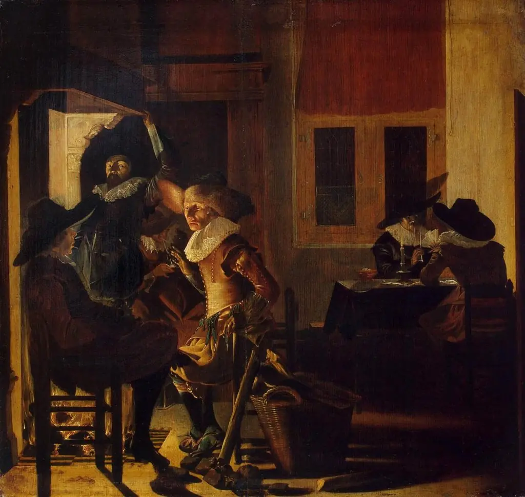 Soldiers Beside a Fireplace