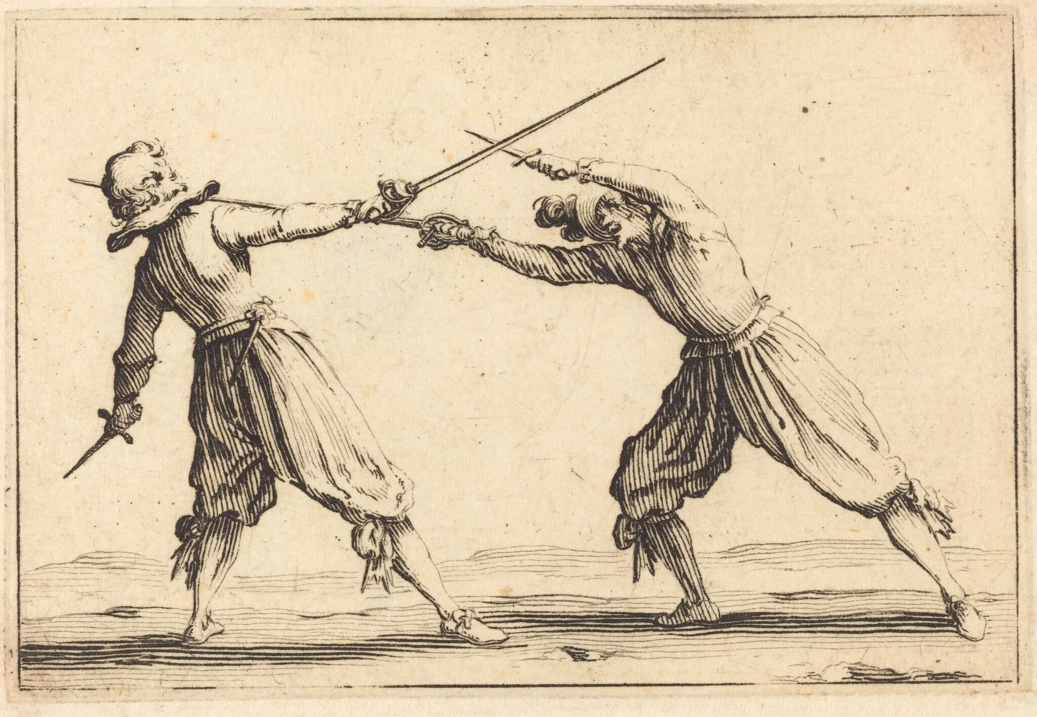 Duel with Swords and Daggers, by Jacques Callot, ink, 1617