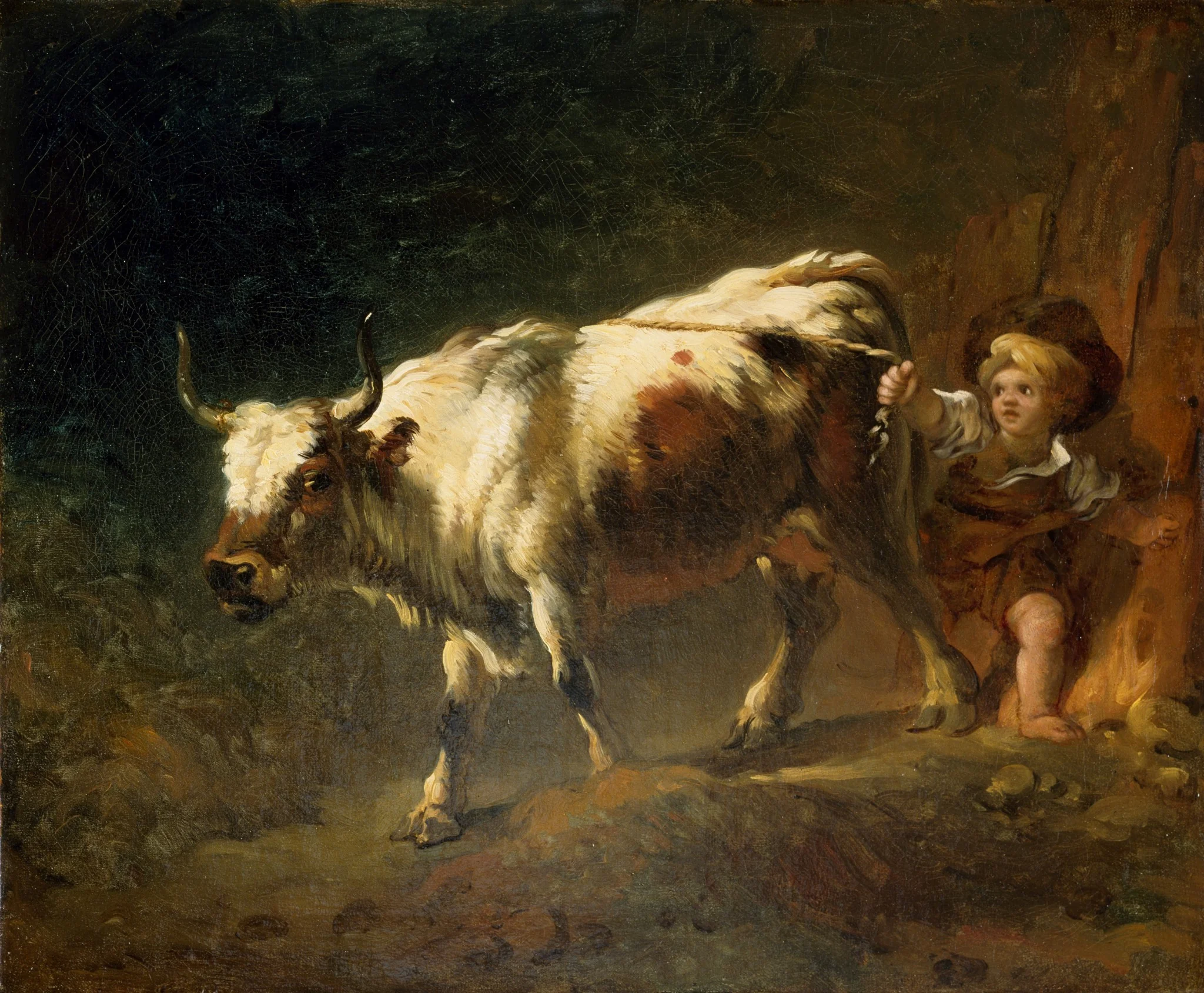 Boy Attempting to Restrain a Cow by a Rope, by Jean Honoré Fragonard, oil, 1779