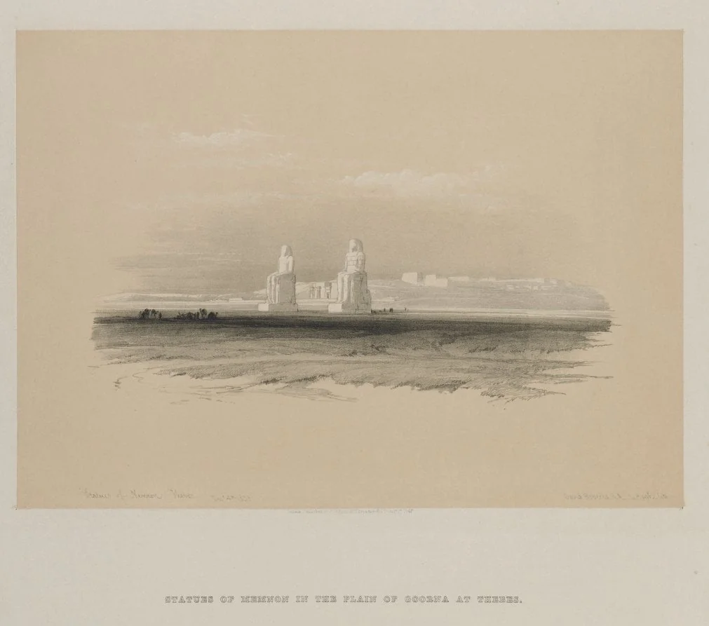 Egypt and Nubia, Volume I: Statues of Memnon, Thebes, by Louis Haghe, 1846