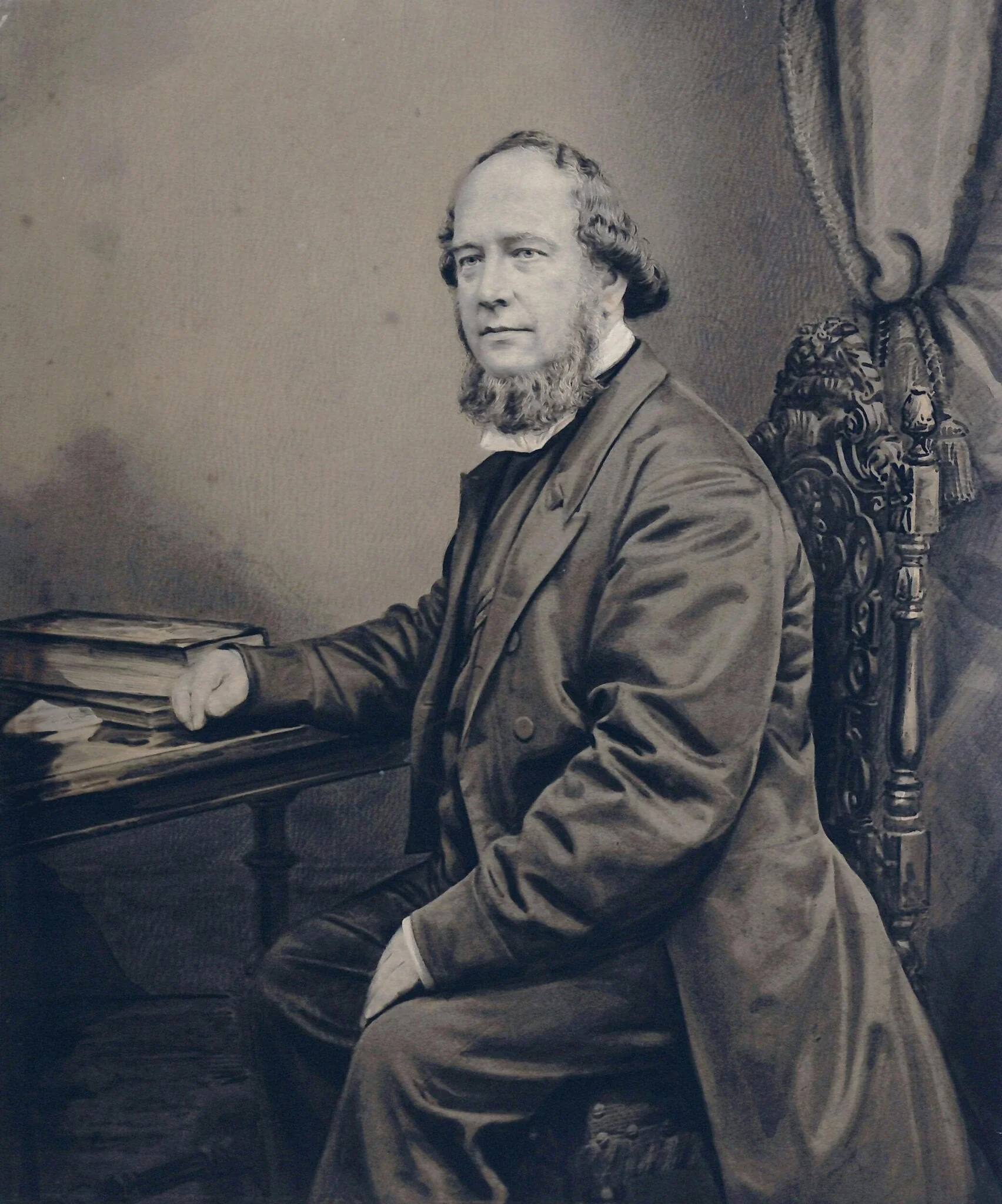 Painted photograph of a man, by Calvert Richard Jones, photographic, 1850