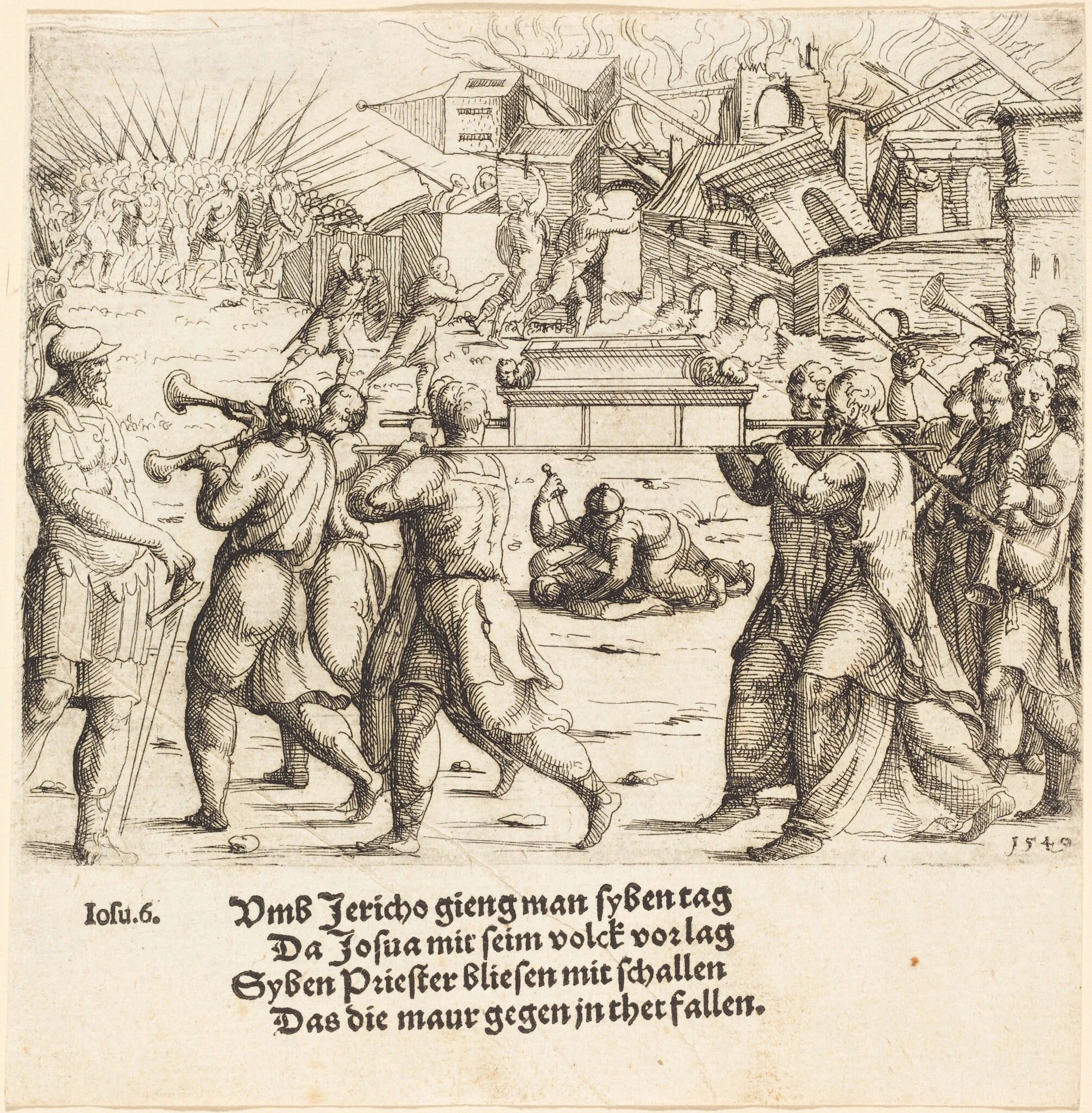 The Fall of Jericho, by Augustin Hirschvogel, ink, 1540