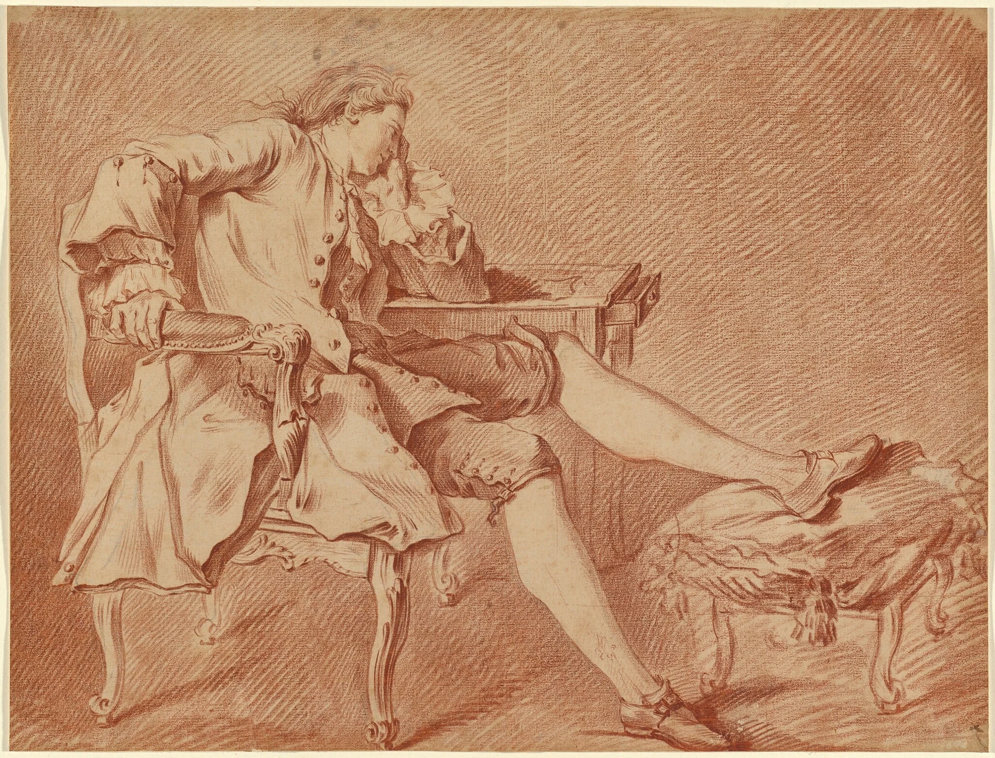Gentleman Lounging in a Chair, by Carle Van Loo, chalk, 1735