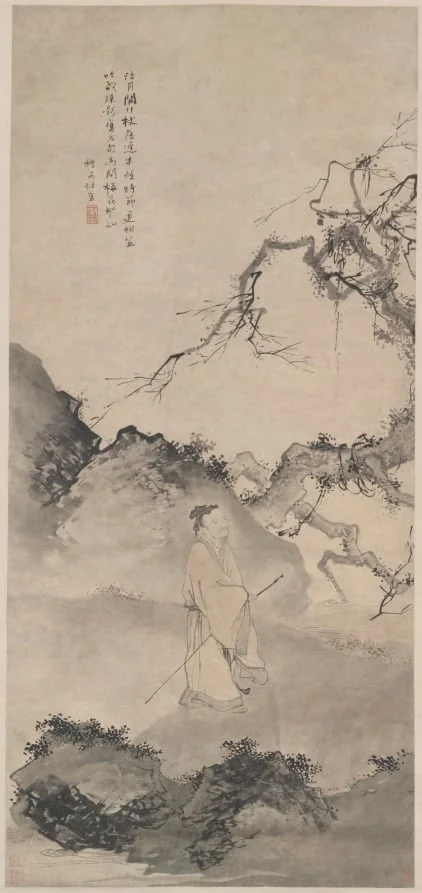 The Poet Lin Bu Wandering in the Moonlight, by Du Jin, unspecified, 1404