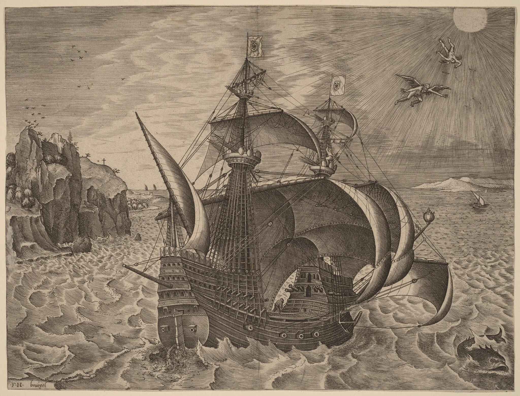 Armed Three-Master with Daedalus and Icarus in the Sky
