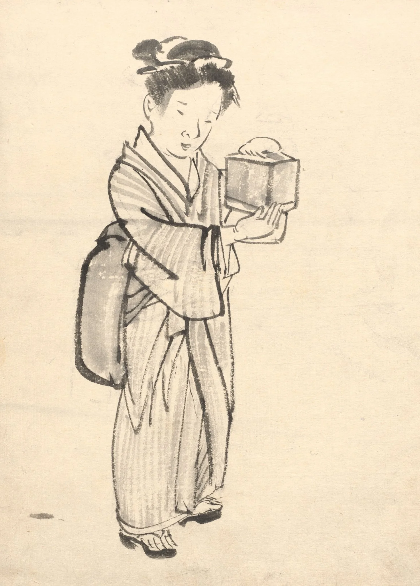 Girl Holding a Cricket Cage, by Kōno Bairei, 1888