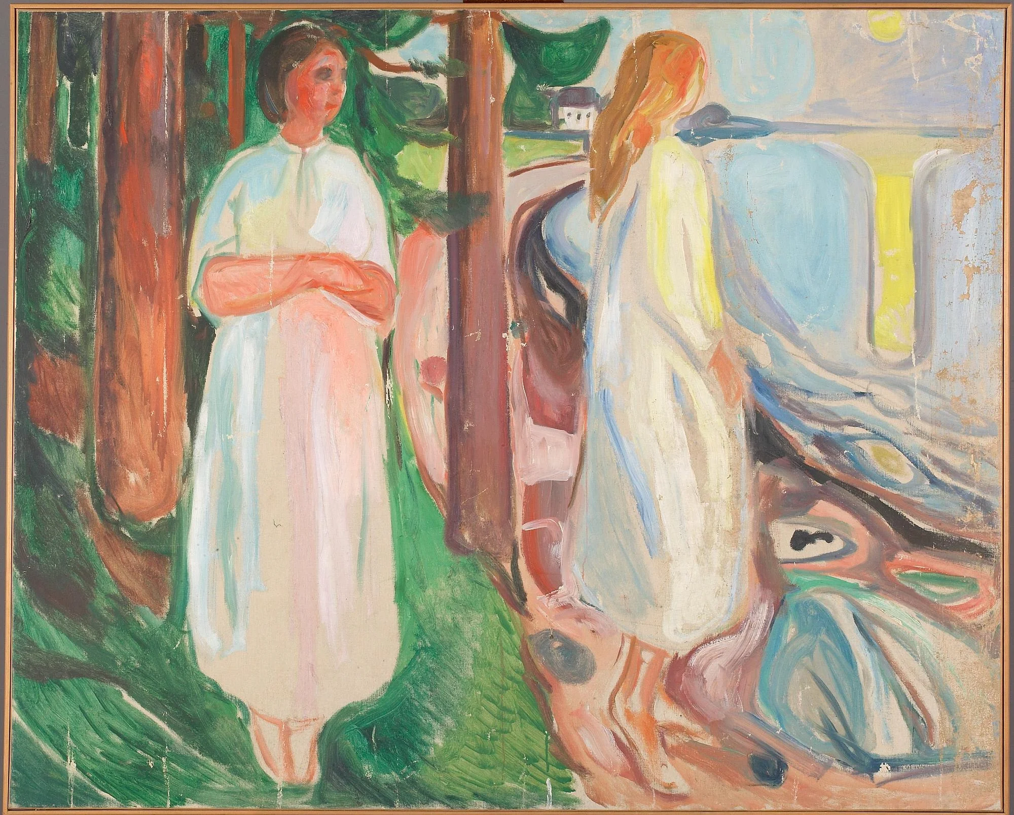 Two Women in White on the Beach, by Edvard Munch, oil, 1925