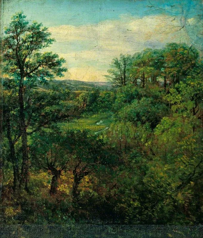 Valley Scene with Trees, by John Constable, oil, 1802