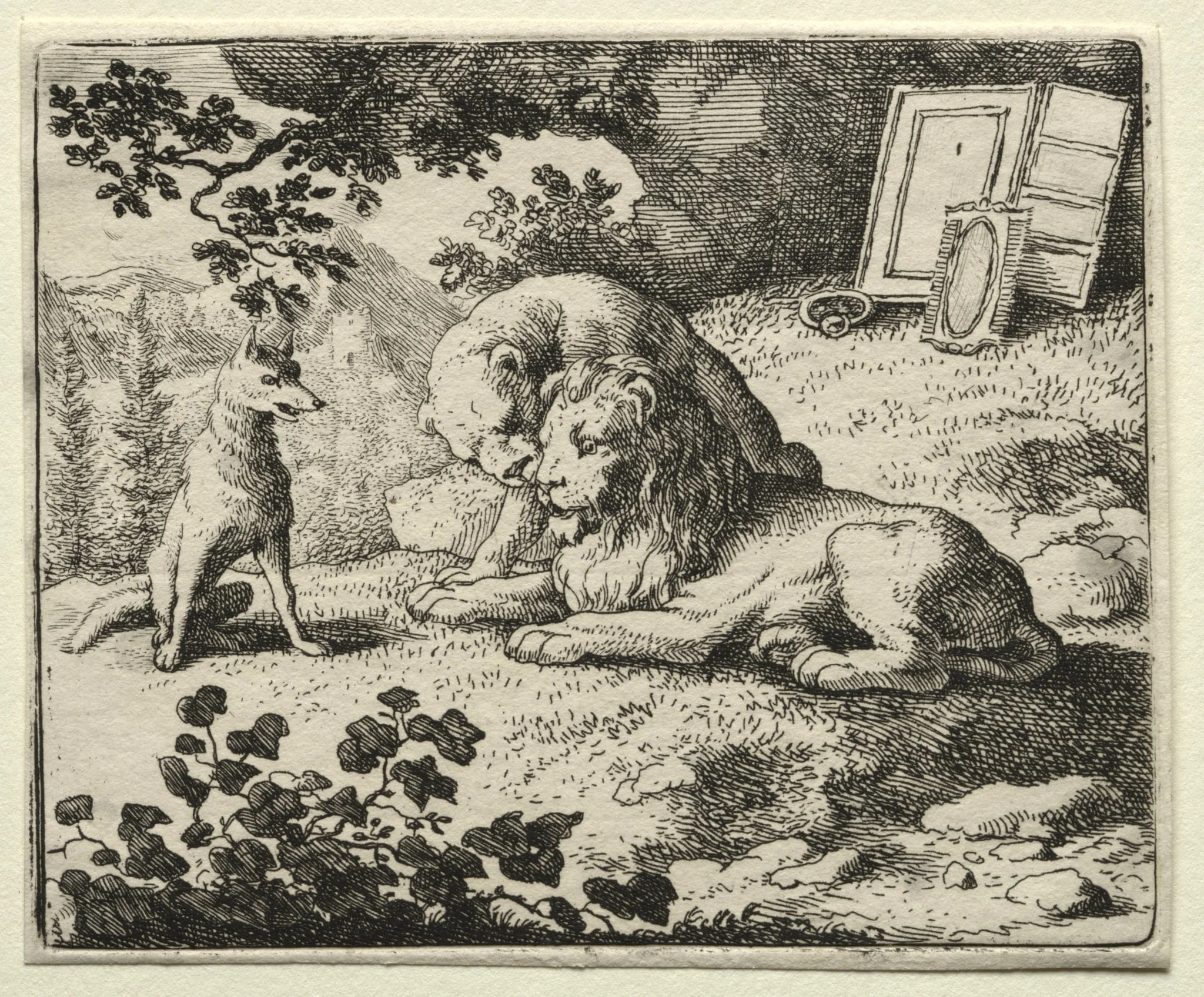 Reynard the Fox:  Reynard Promises Gifts to the Lion, by Allart van Everdingen, 1662
