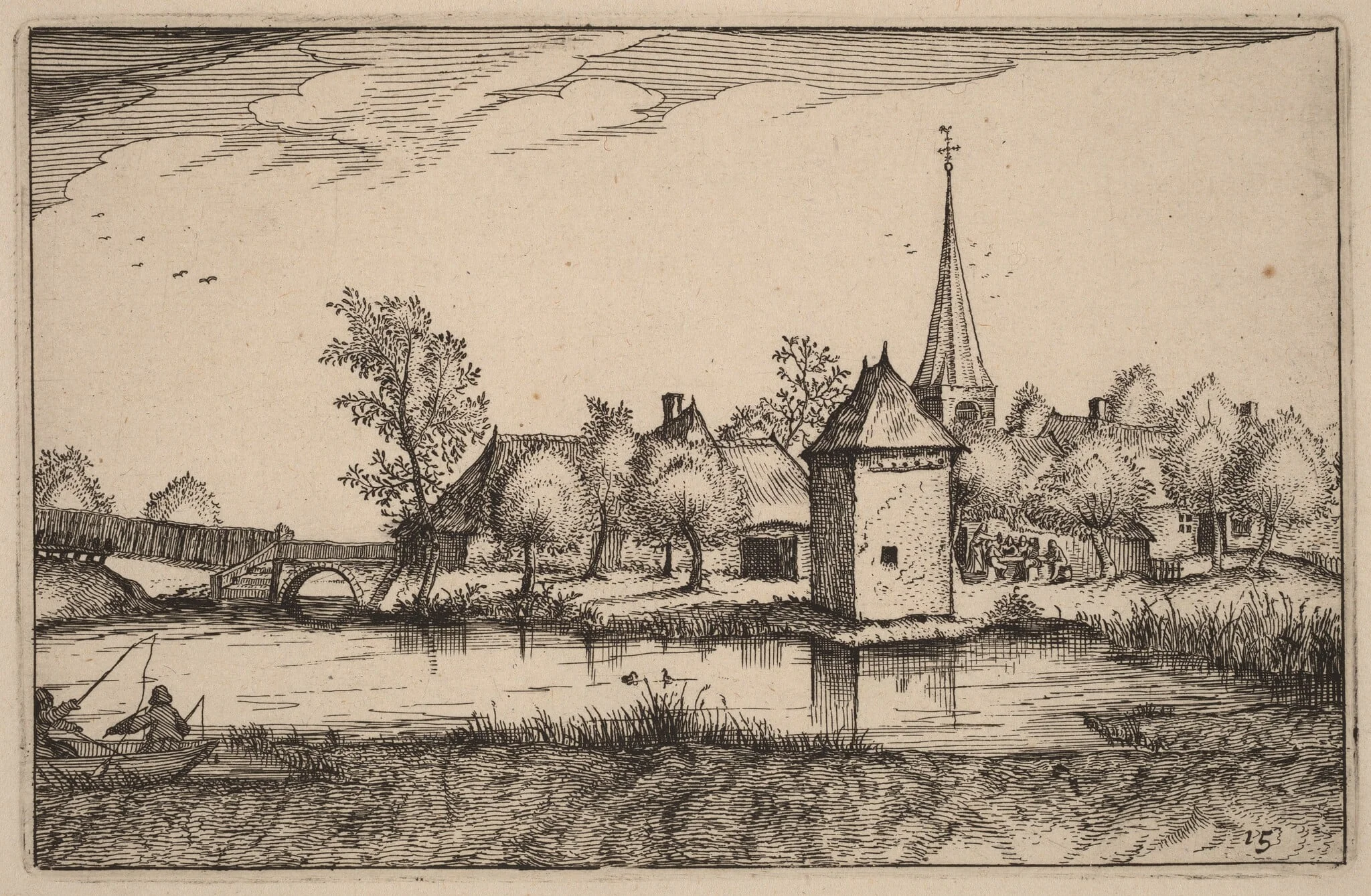 Pond and a Village, by Claes Jansz Visscher, ink, 1612