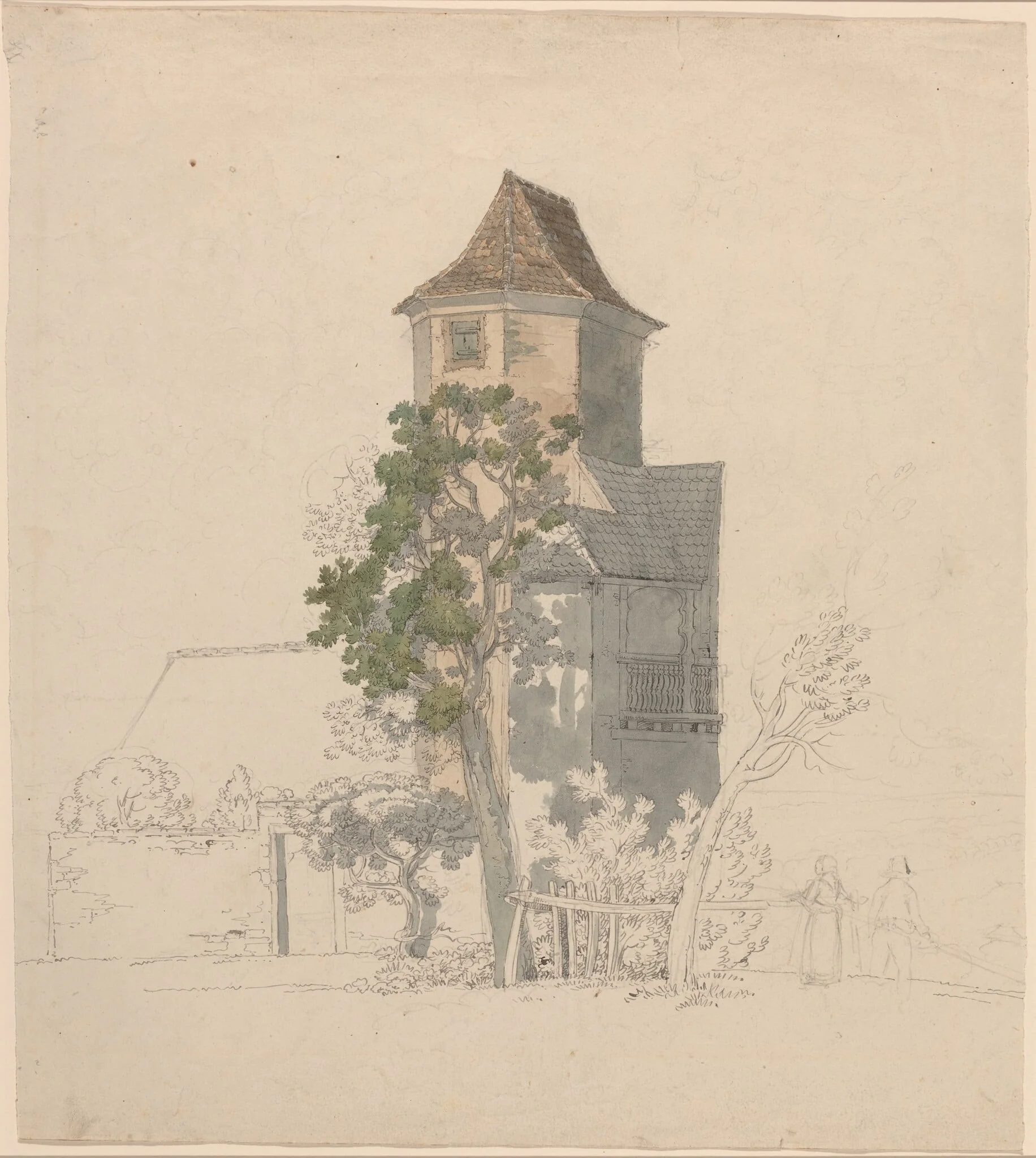 Tower of a Fortified House [recto], by Friedrich Salathé, ink, 1814