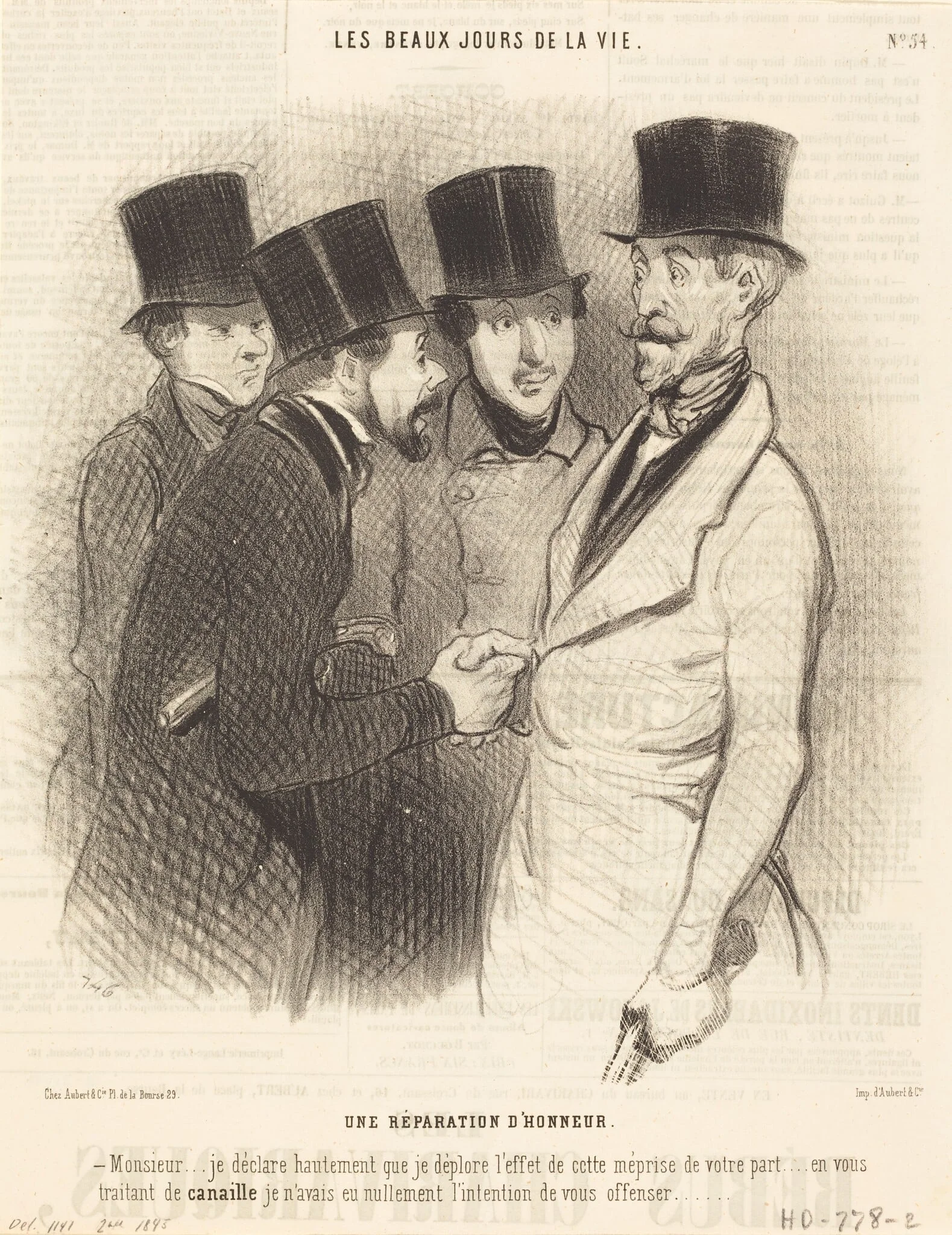 Une Réparation d'honneur, by Honoré Daumier, ink, 1845