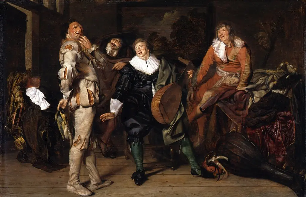 Merry actors and musicians in an interior