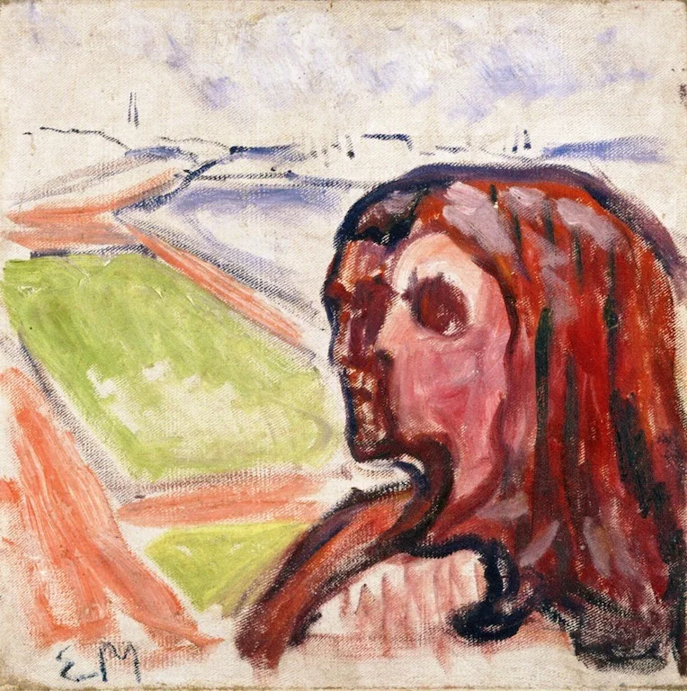 Head by Head in Landscape, by Edvard Munch, oil, 1908