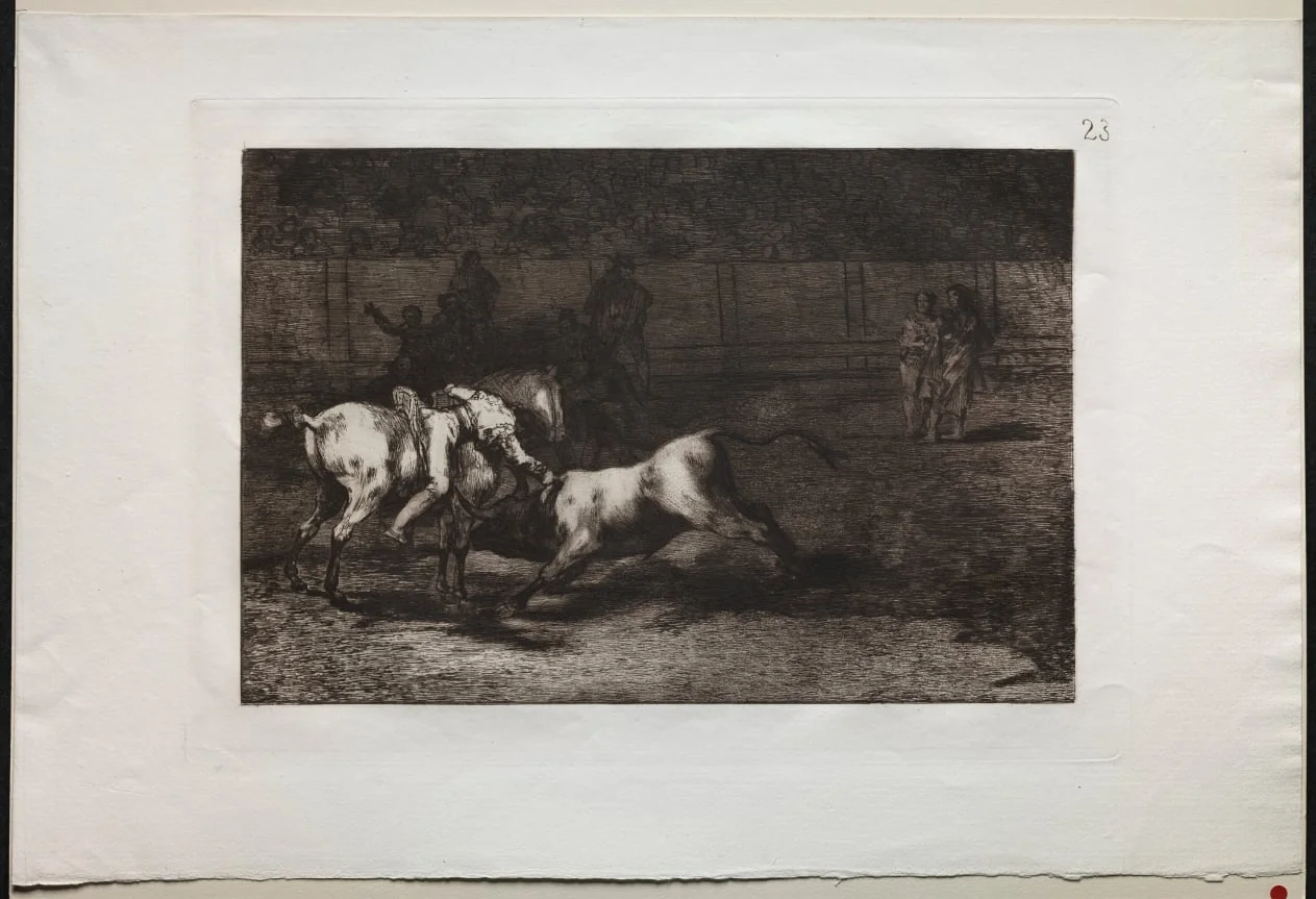 Bullfights:  Mariano Ceballos, Alias the Indian, Kills the Bull From his Horse, by Francisco Goya, 1816