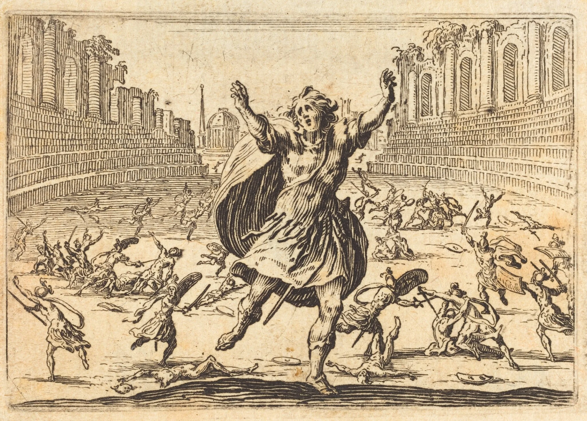 Skirmish in a Roman Circus, by Jacques Callot, ink, 1622