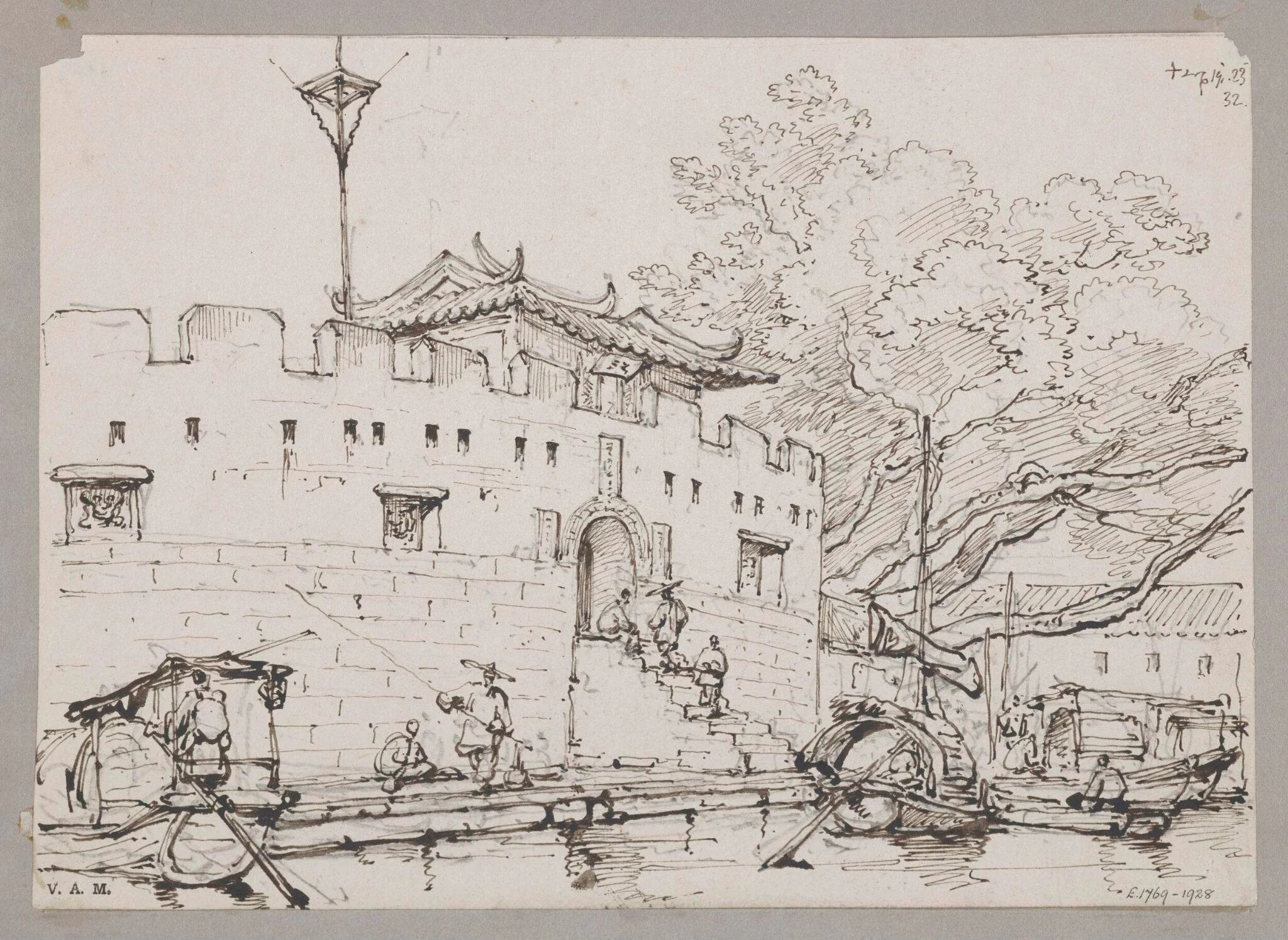 Small Fort on the River opposite the Factories, Canton, by George Chinnery, 14