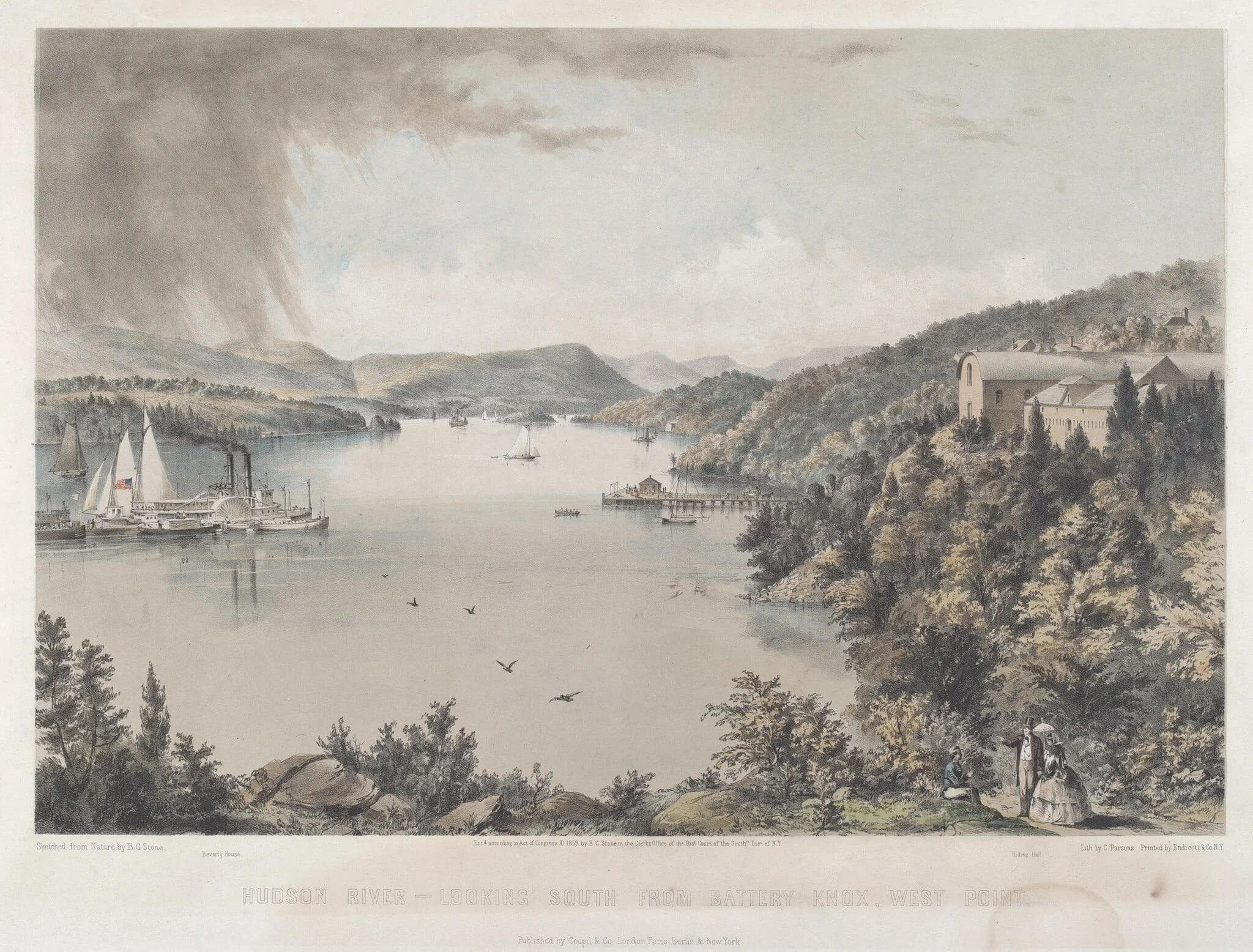 Hudson River Portfolio: Looking South from Battery Knox, West Point, by Charles Parsons, ink, 1859