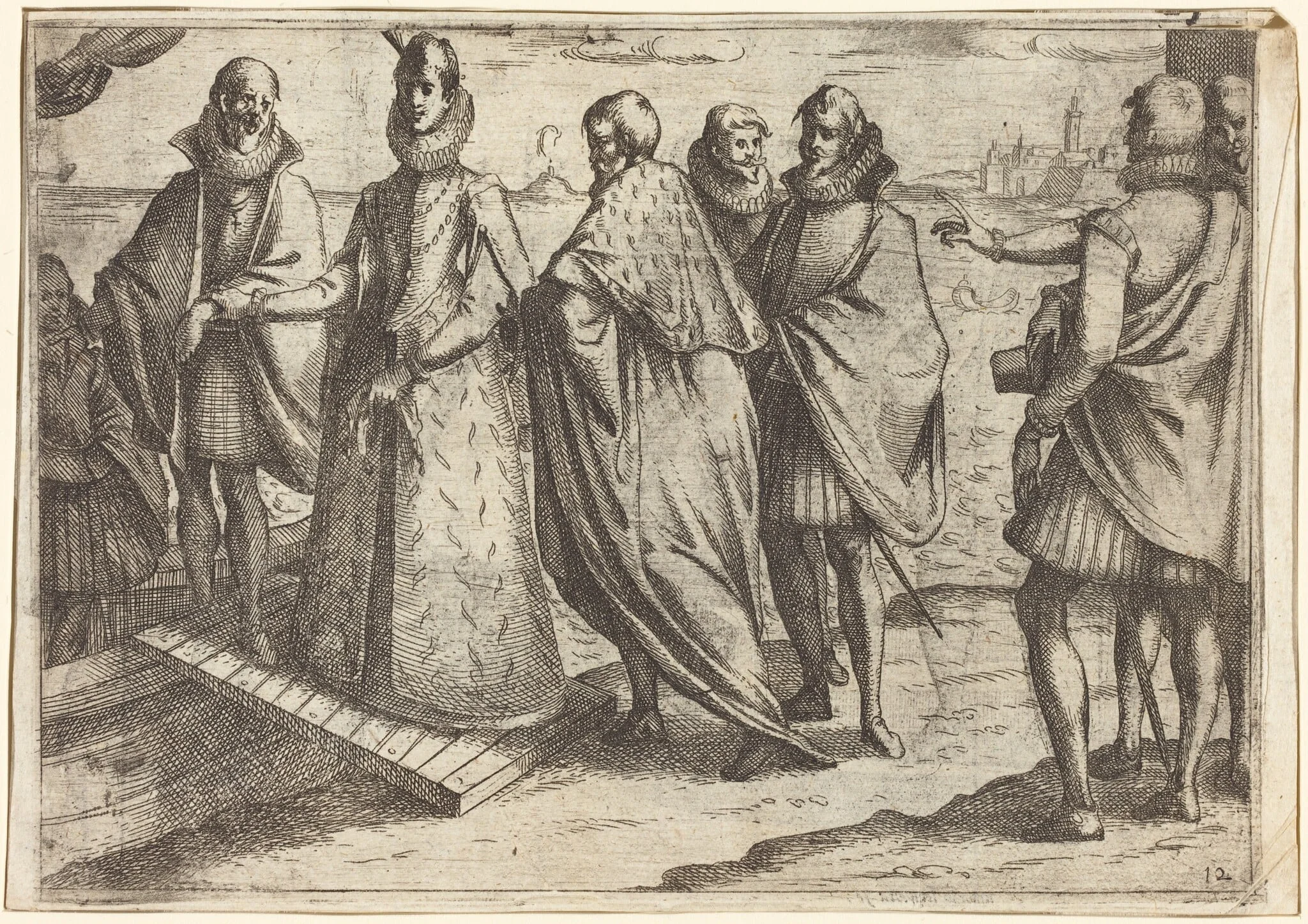 Embarkation at Genoa [recto], by Jacques Callot, ink, 1612