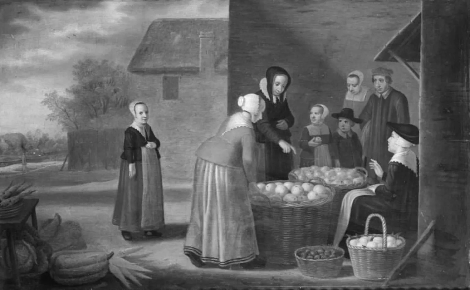 Women and Children by a Fruit Seller, by Unknown, 1650