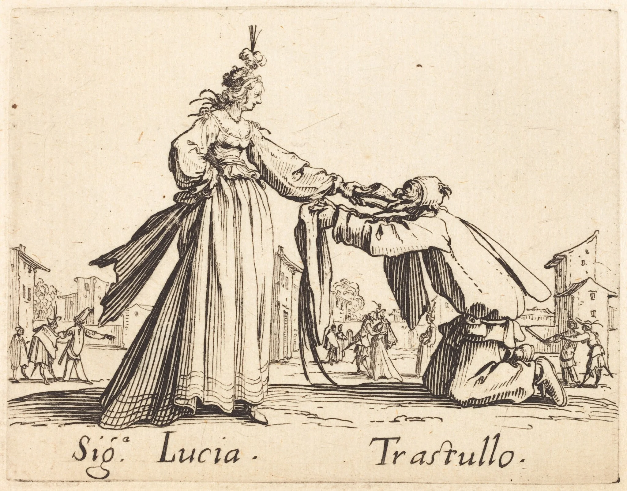 Signa. Lucia and Trastullo, by Jacques Callot, ink, 1622
