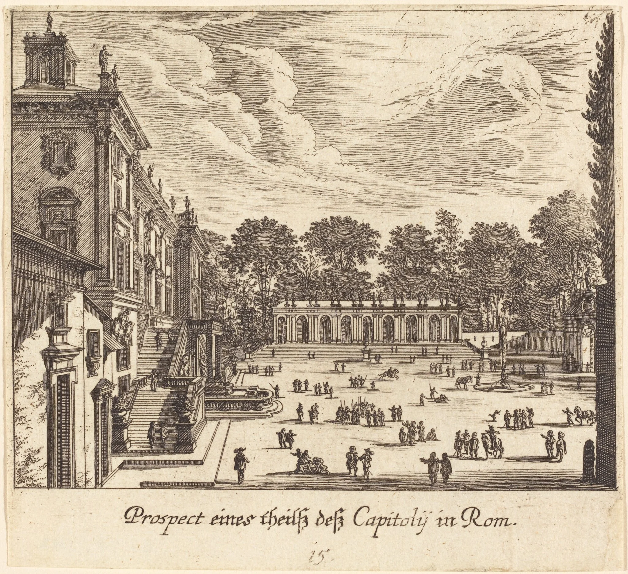 Capitoline, Rome, by Melchior Küsel, ink, 1681