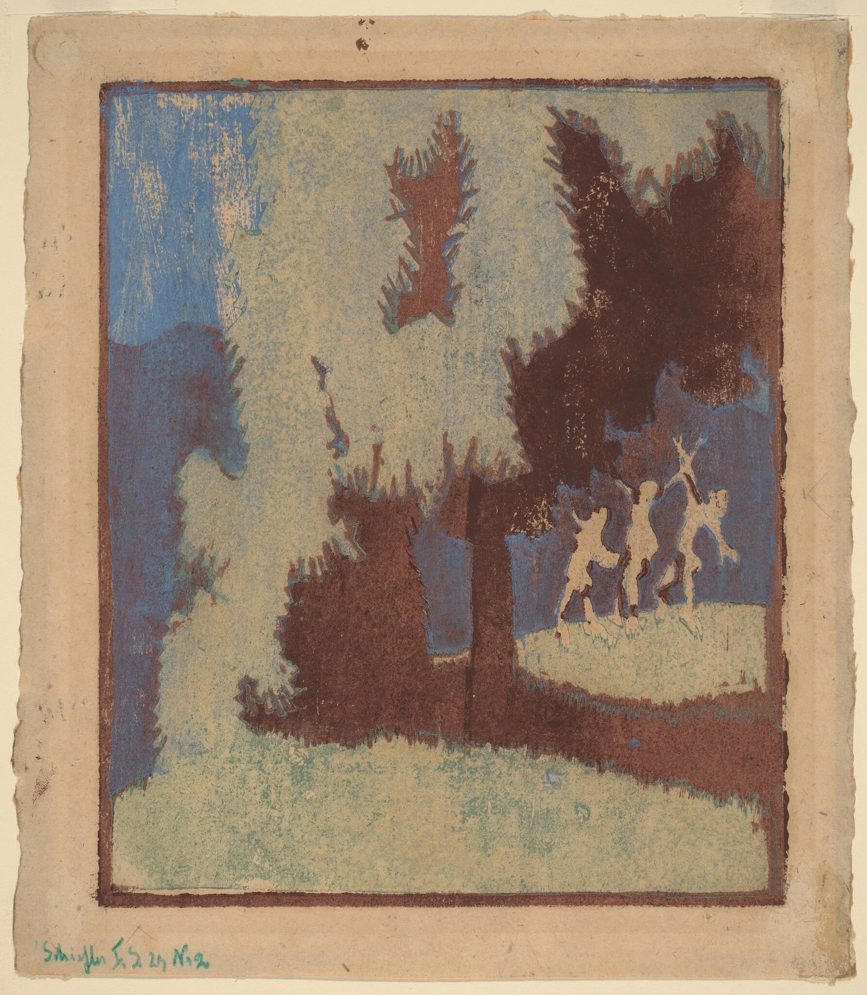 Chestnut Trees in Moonlight, by Ernst Ludwig Kirchner, ink, 1904