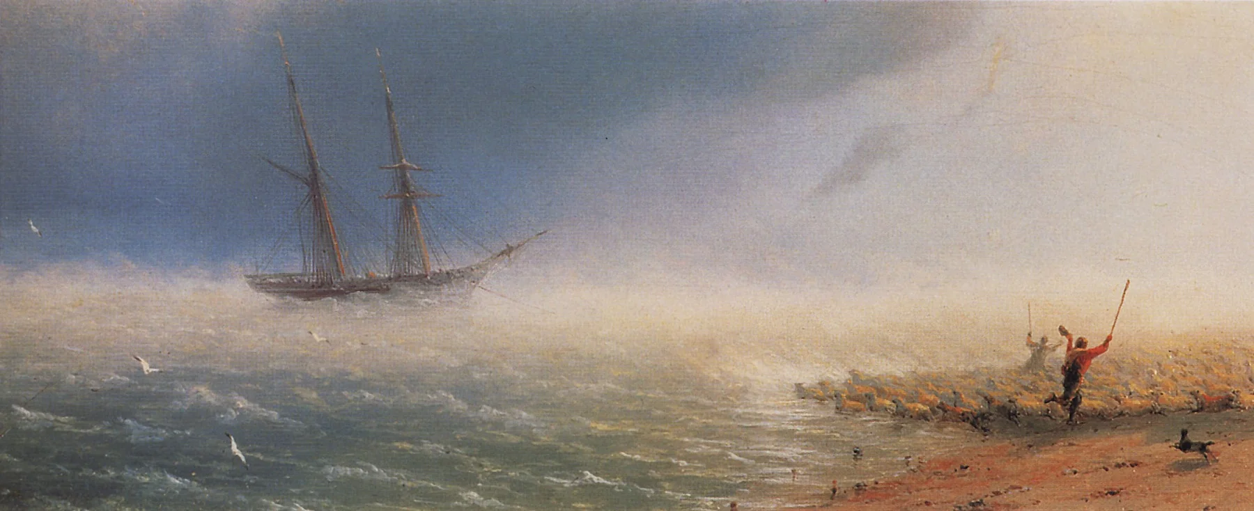 Sheep driven by the storm into the sea., by Ivan Aivazovsky, oil, 1855