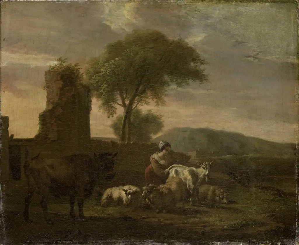 Italian landscape with sheperdess and flocks