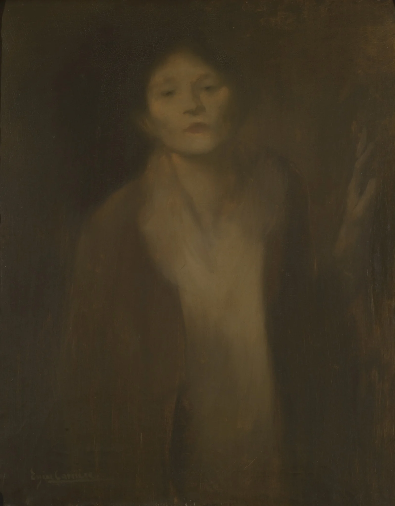 Woman looking, by Eugène Carrière, oil, 1850