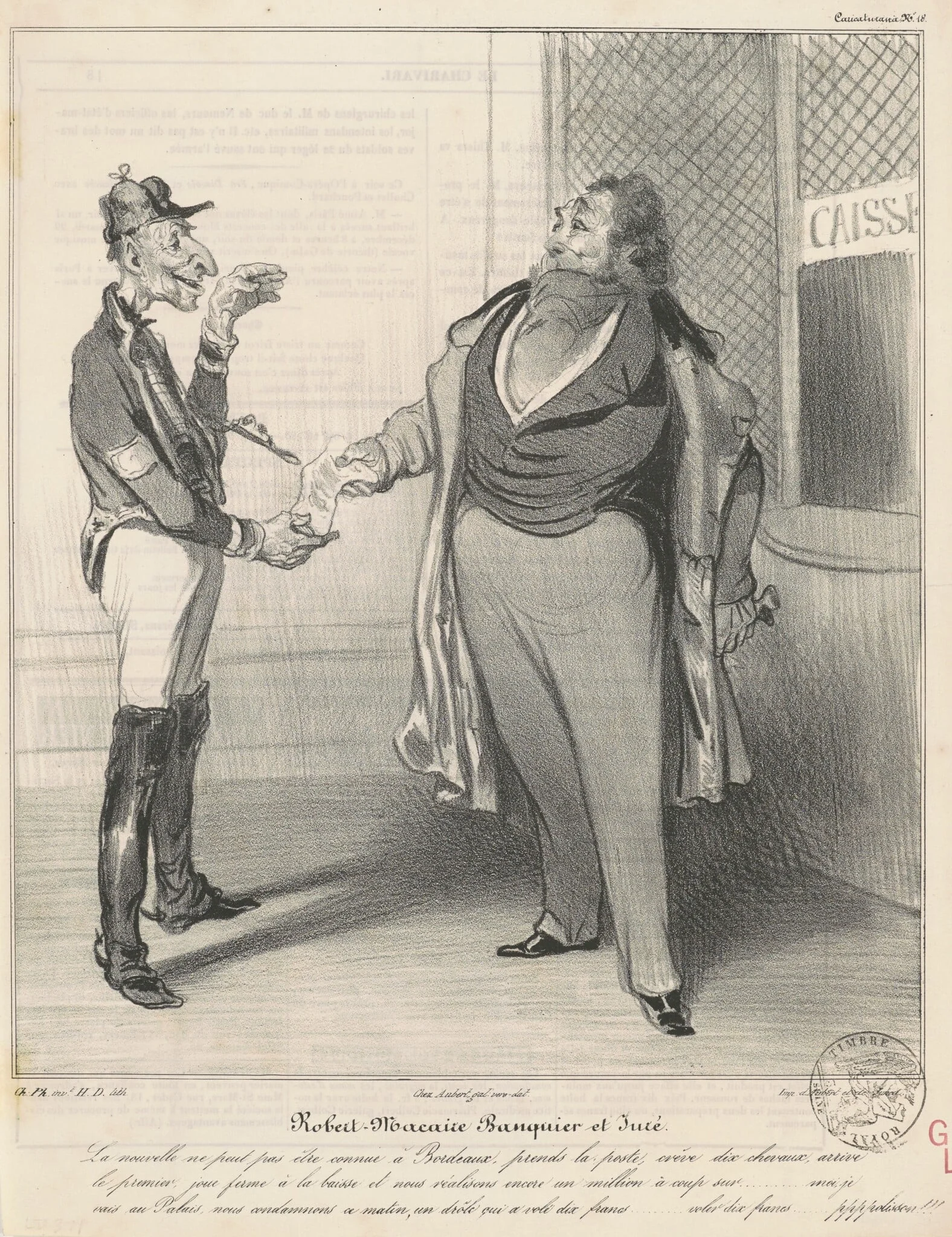 Robert Macaire banquier et juré, by Honoré Daumier, ink, 1836