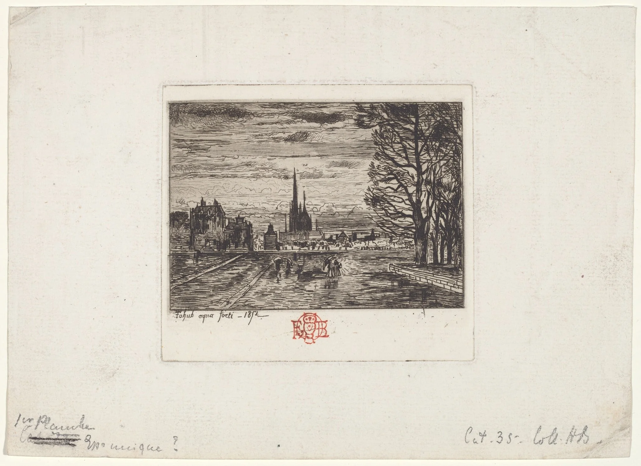 Le Couvre-feu (1er planche) (The Curfew, 1st plate), by Félix-Hilaire Buhot, ink, 1872